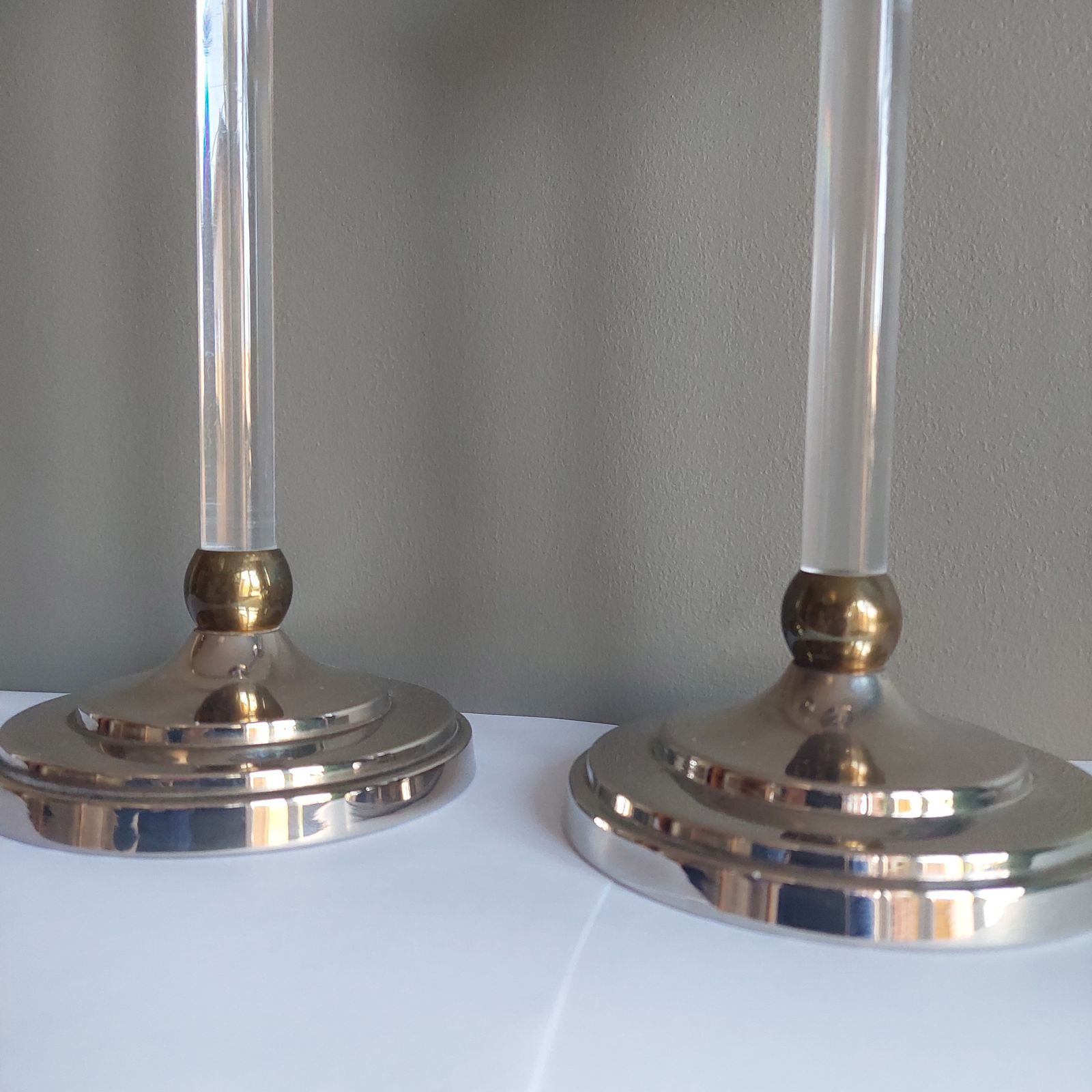 Mid Century Estrid Ericson Pair Of Brass And Plexiglass Candlesticks, Circa 1960 photo vinterior