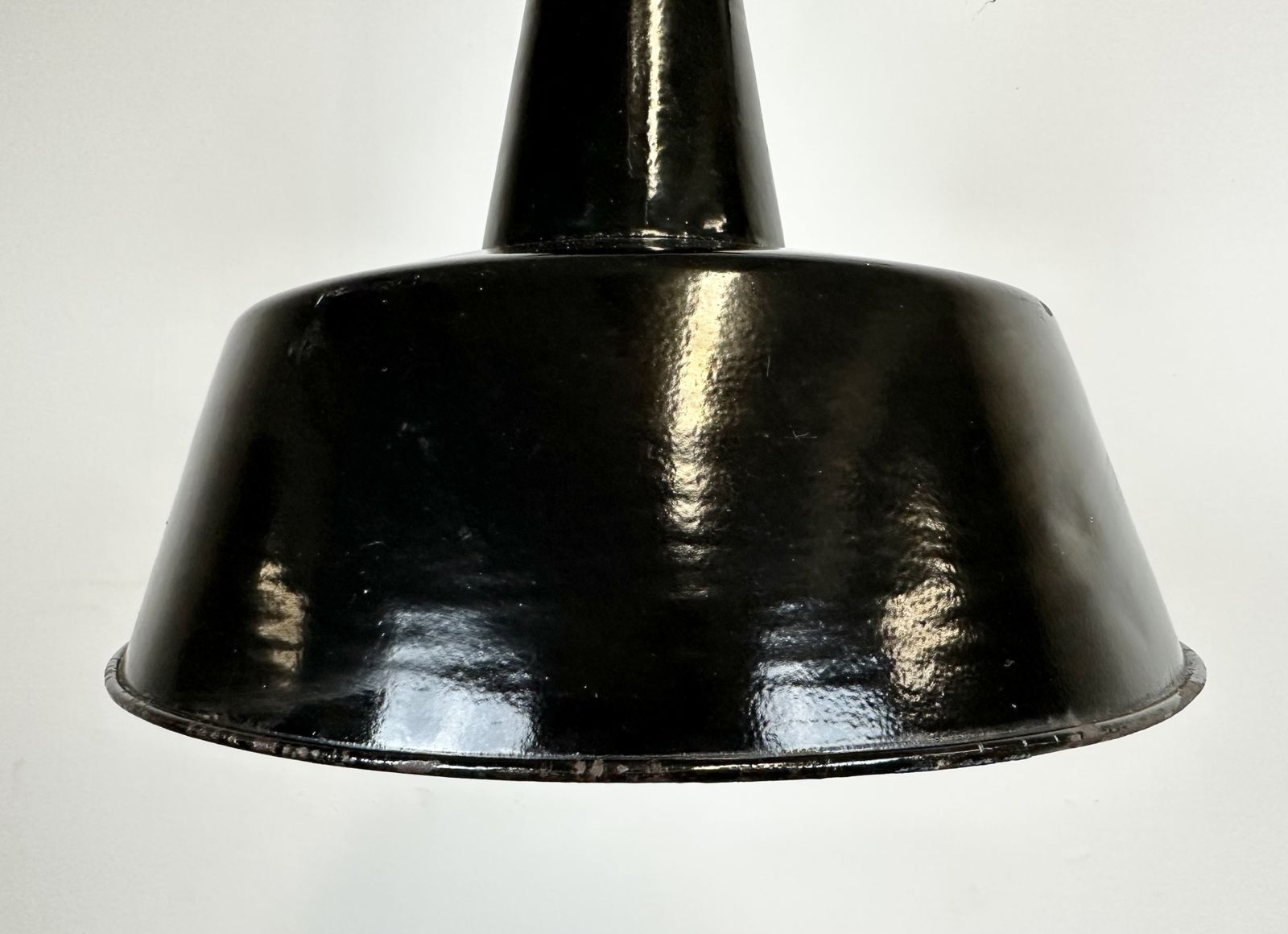 photo for sale Industrial Black Enamel Factory Lamp With Cast Iron Top, 1960s