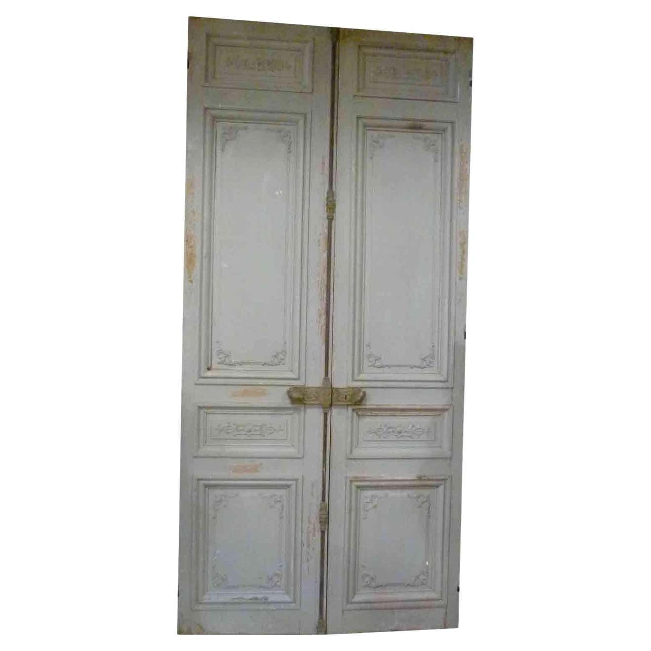 Antique Large Doble Wooden Interior Door In White Patina Colour