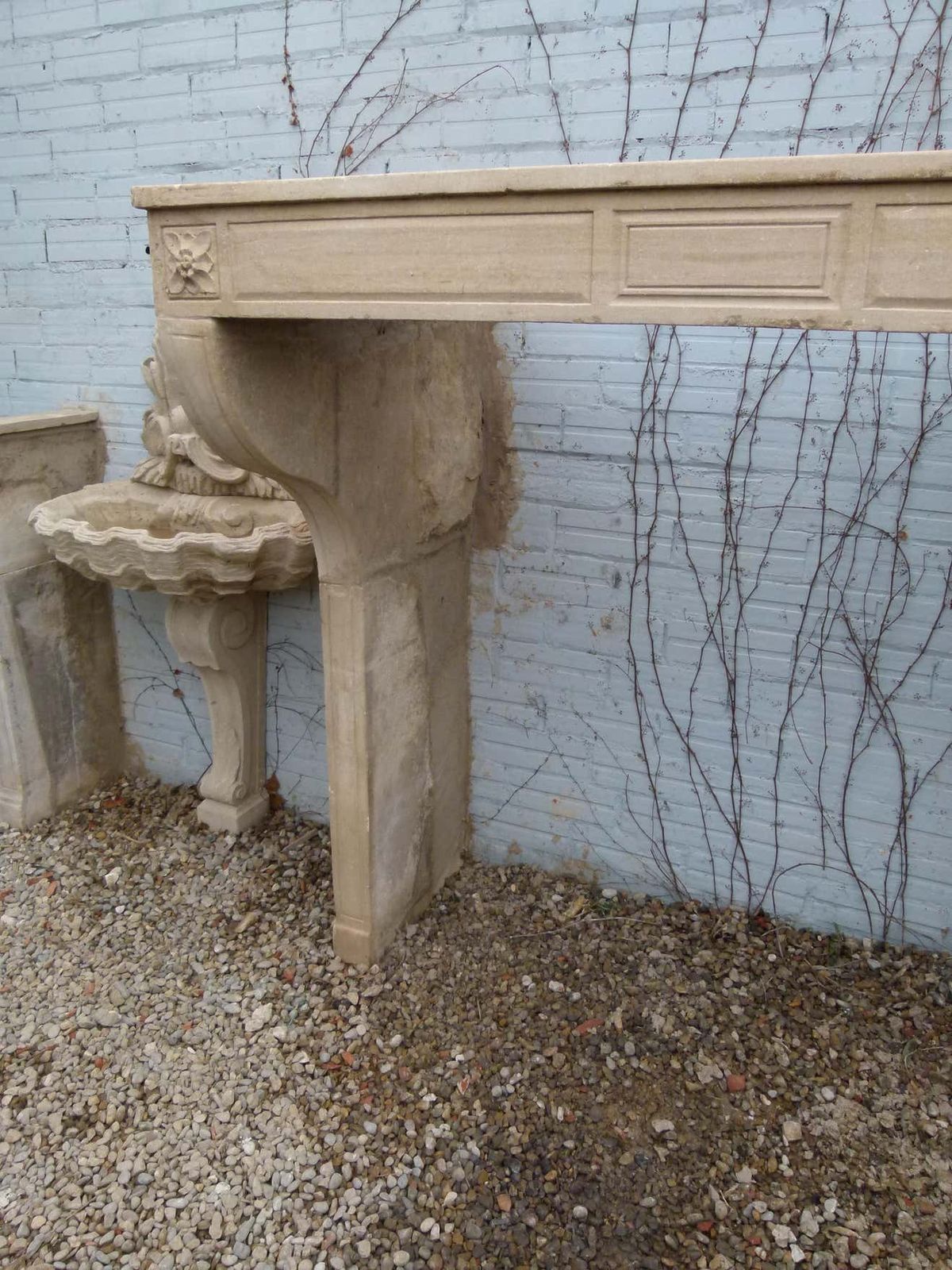 White French Limestone Fireplace Mantel photo for sale