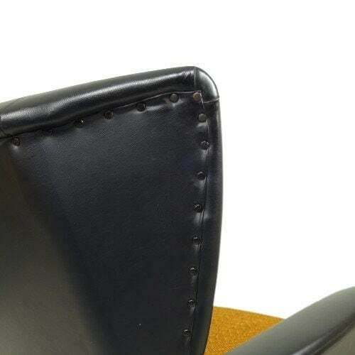 Mid Century James Bond Wingback Chair, Vintage Black Vinyl G Plan Style Armchair photo vinterior