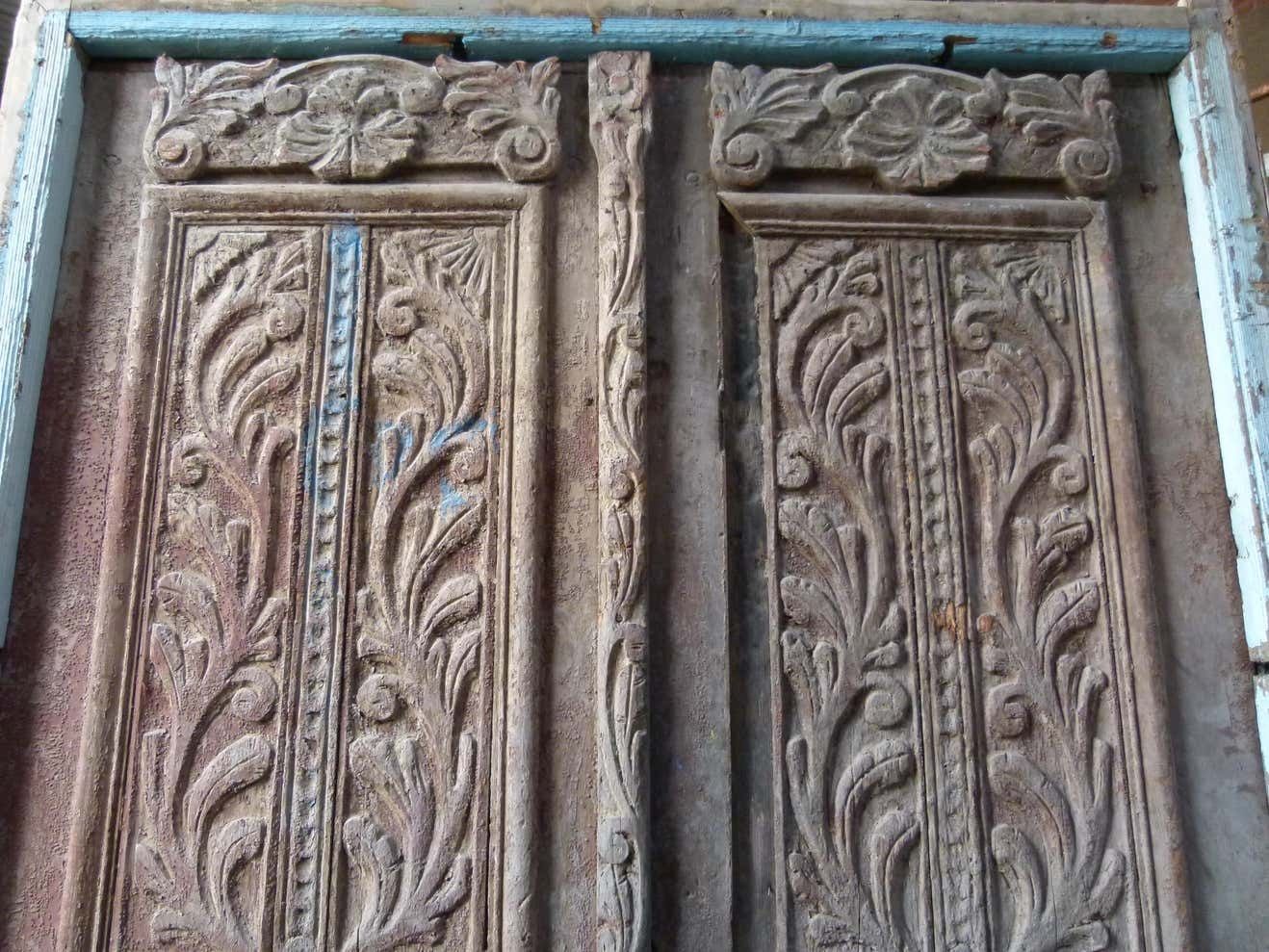19th Century Wooden Double Front Door In Art Nouveau Style, Spain photo Home Fixtures