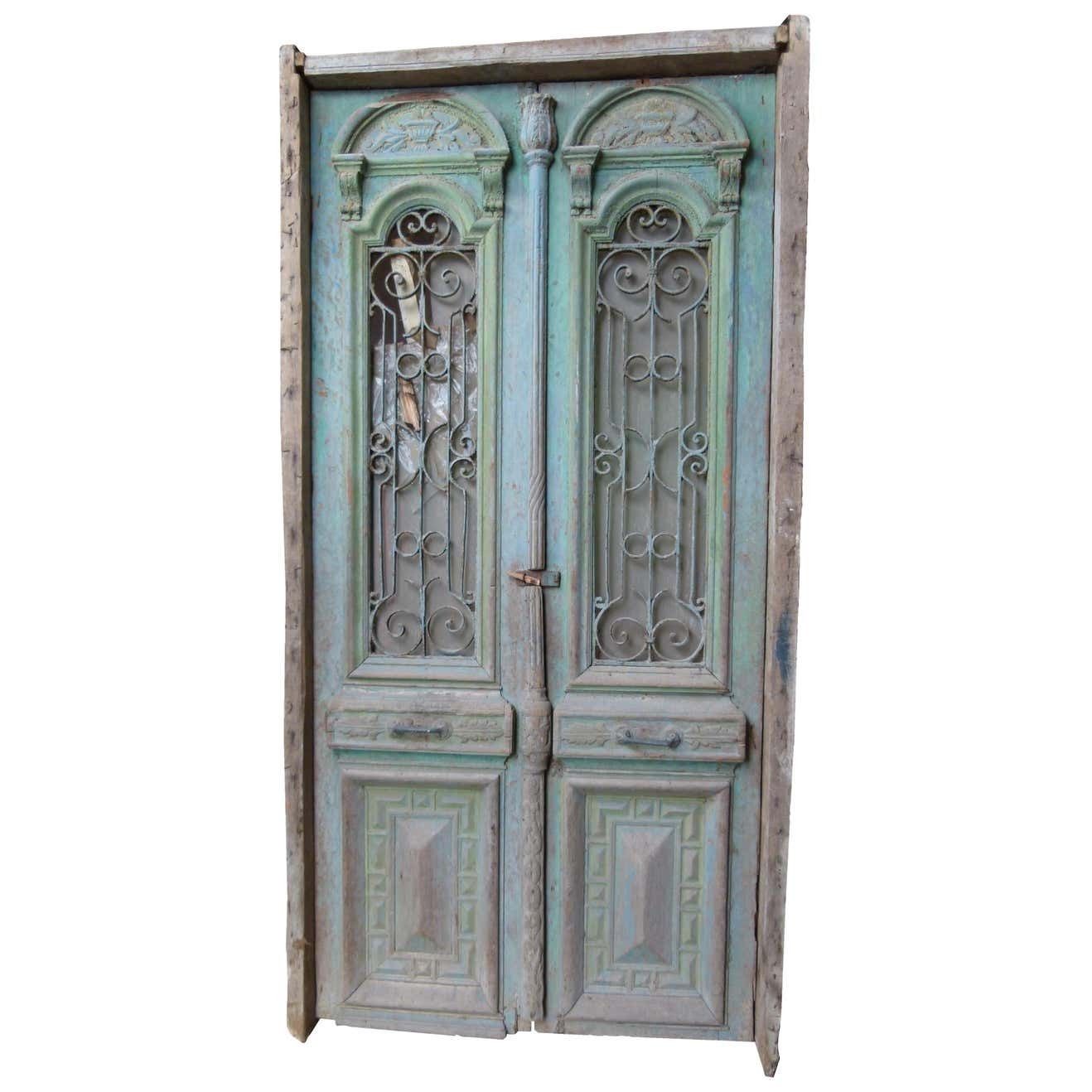 19th Century Wooden Double Front Door In Art Nouveau Style