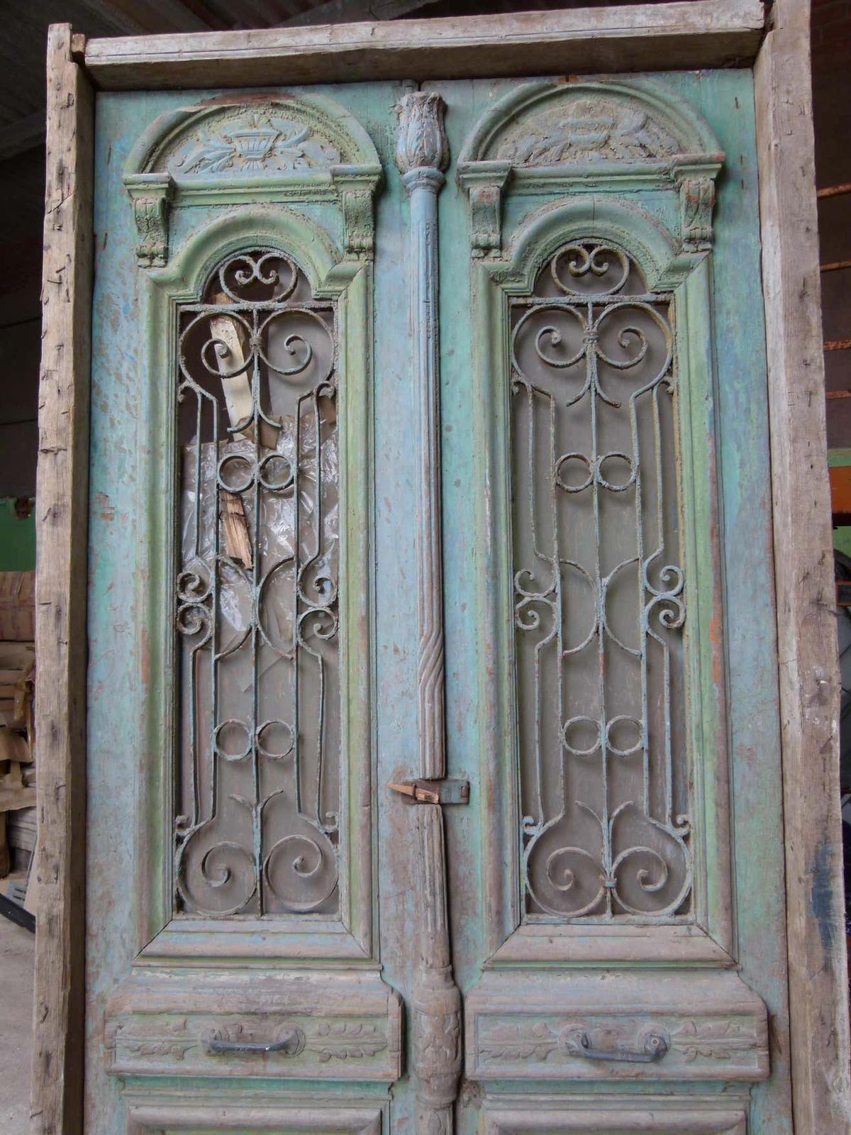 19th Century Wooden Double Front Door In Art Nouveau Style photo Home Fixtures