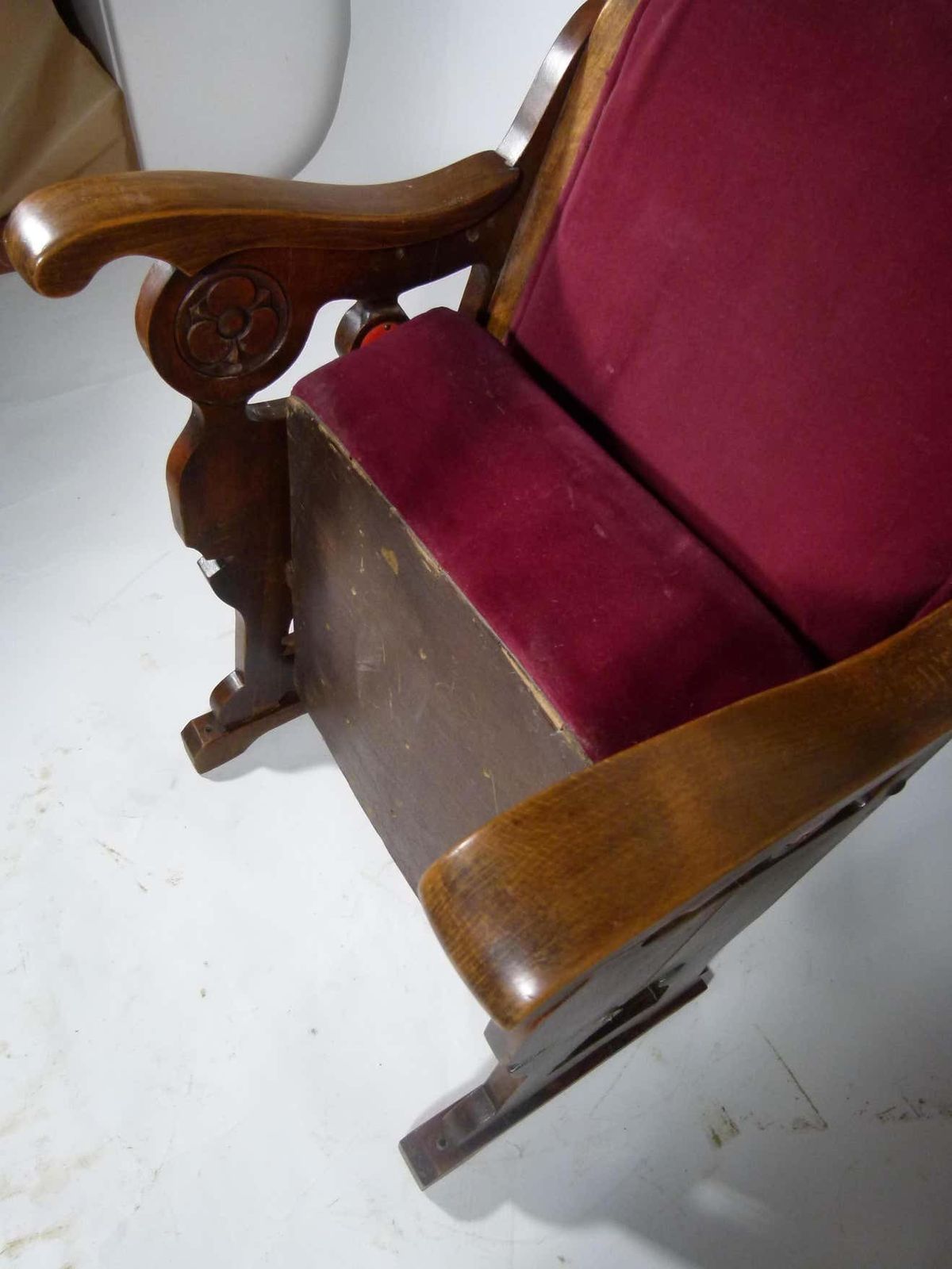 Furniture Early 20th Century Read Velvet Theatre Seat photo