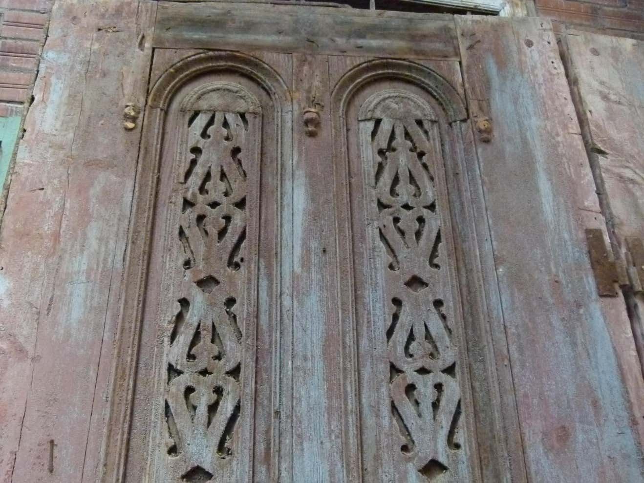 Wooden Double Door Portal In Art Nouveau Style, Spain photo for sale