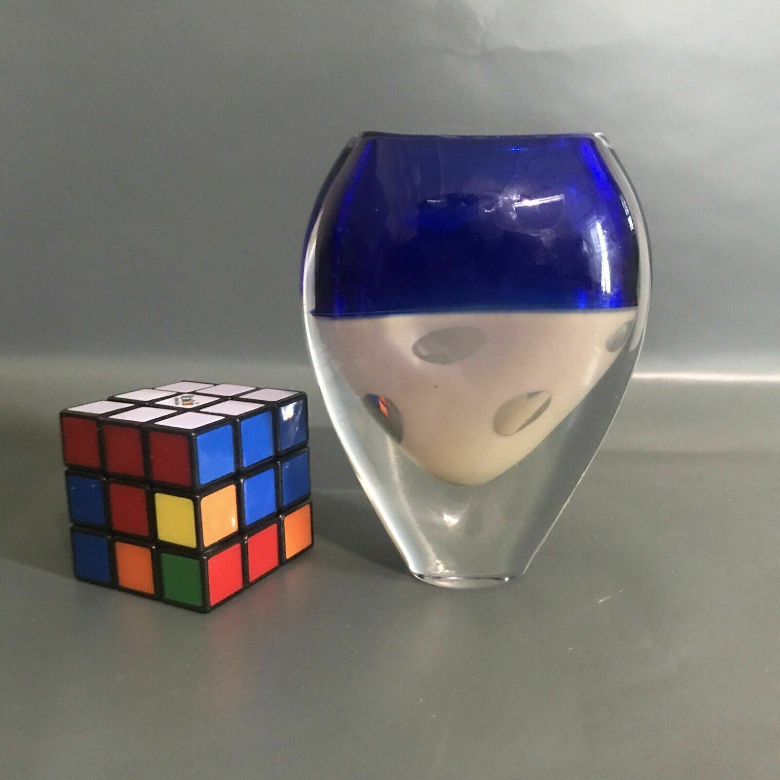 Stuart Akroyd Contemporary Art Glass Vase Blue Signed Label Art Glass Hand Blown photo buy