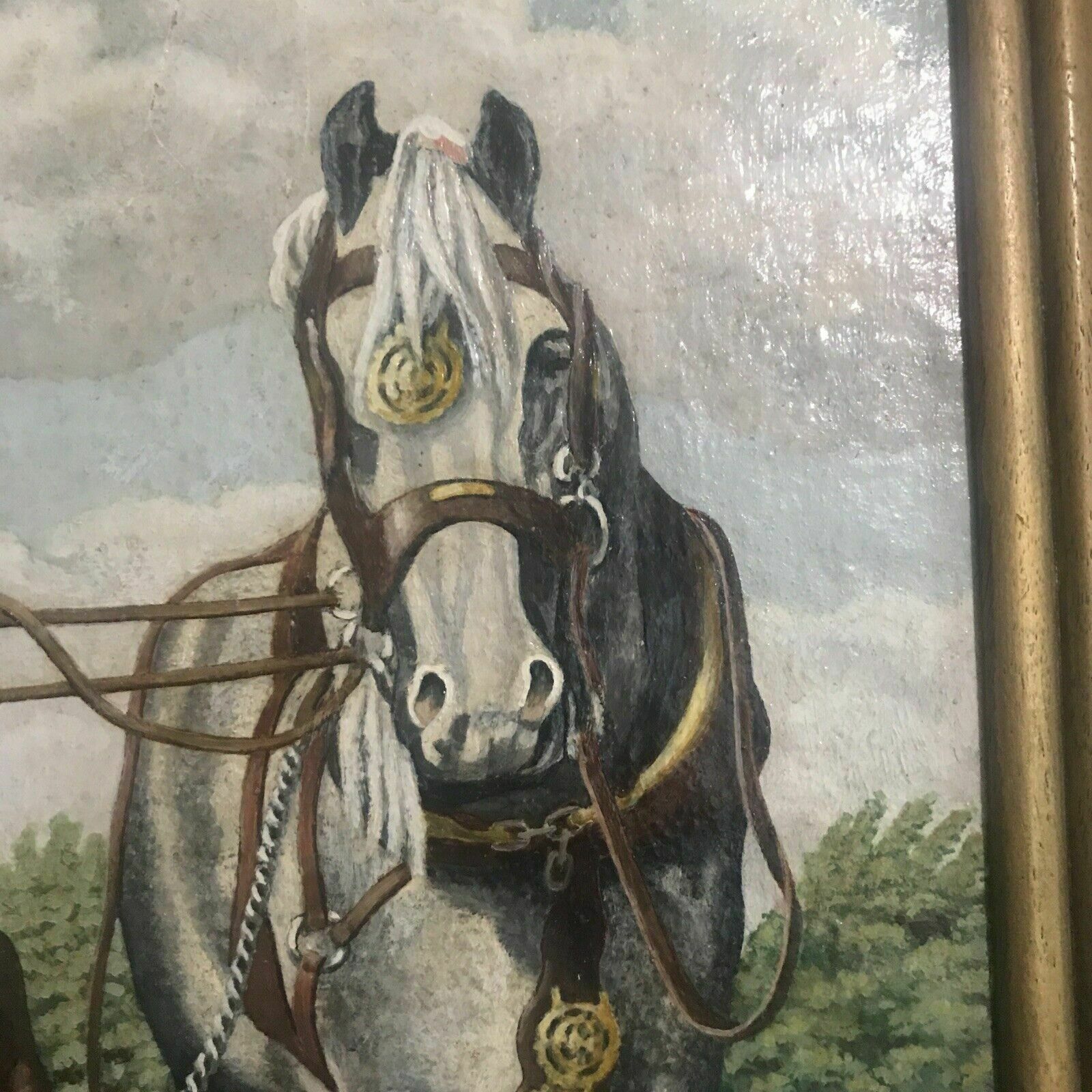 A Wynne Rogers Original Oil Painting Shire Horses Ploughman 1960s Canvas/Board photo 189.0