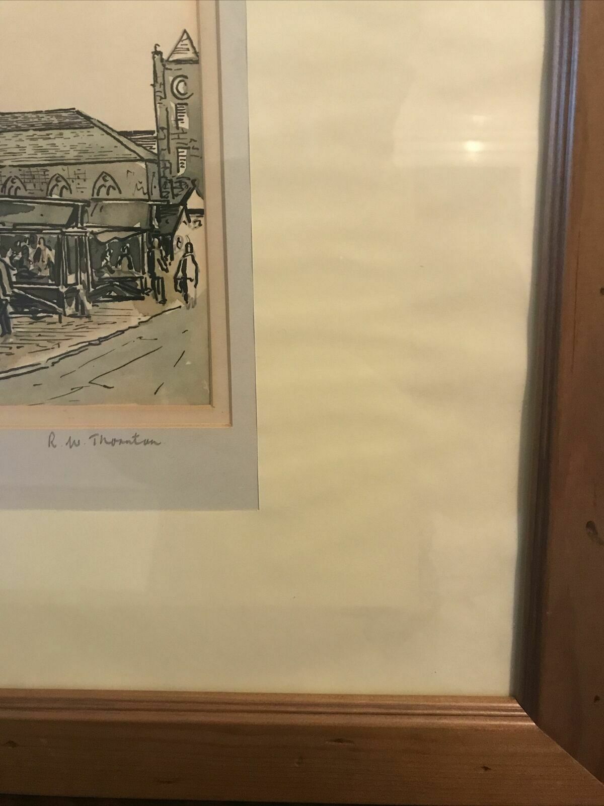 R W Thornton Original Watercolour & Ink Drawing Market Place Signed Framed photo vinterior