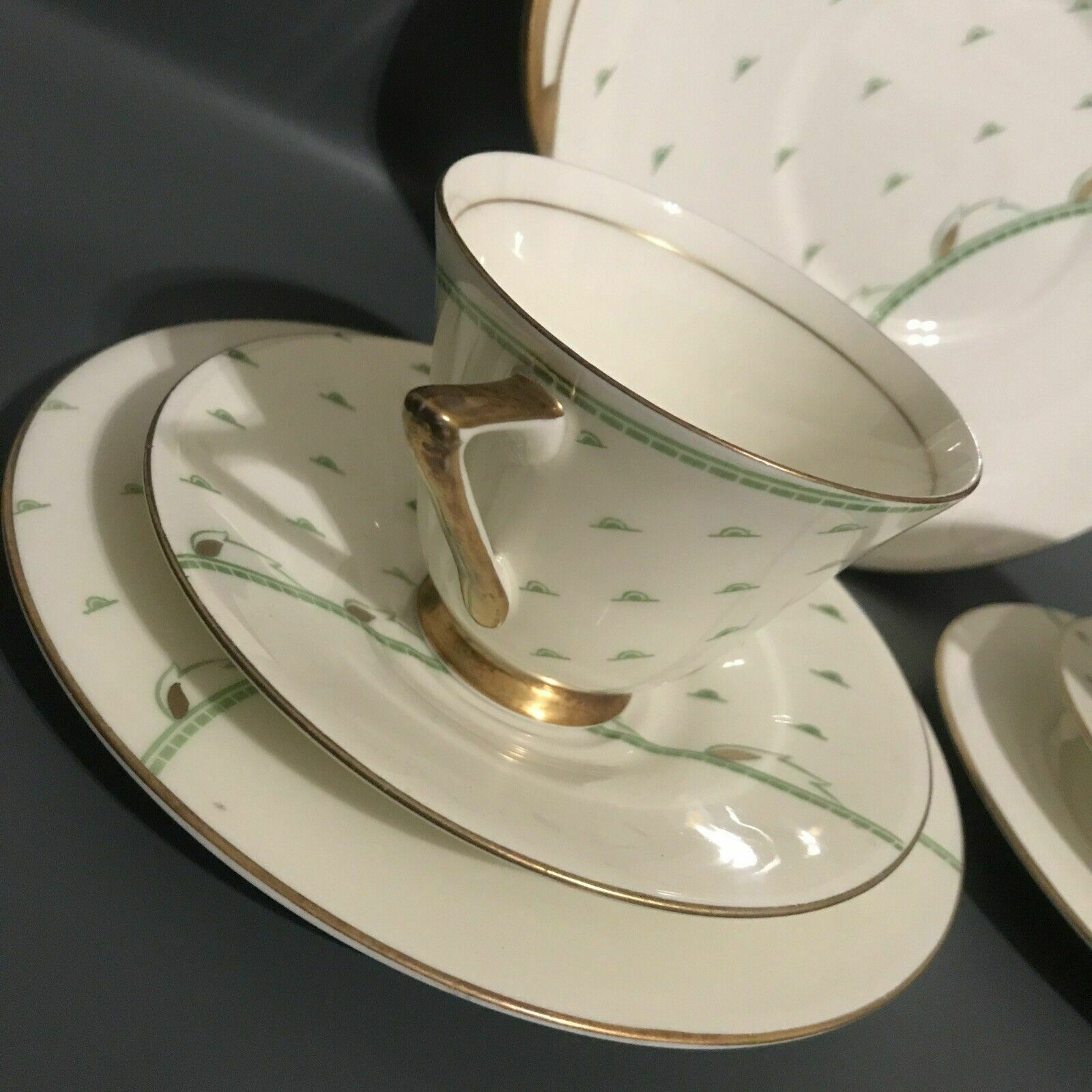 2x Royal Doulton Art Deco Yvonne Tea Trio Plate 1930s China + Plate English photo for sale