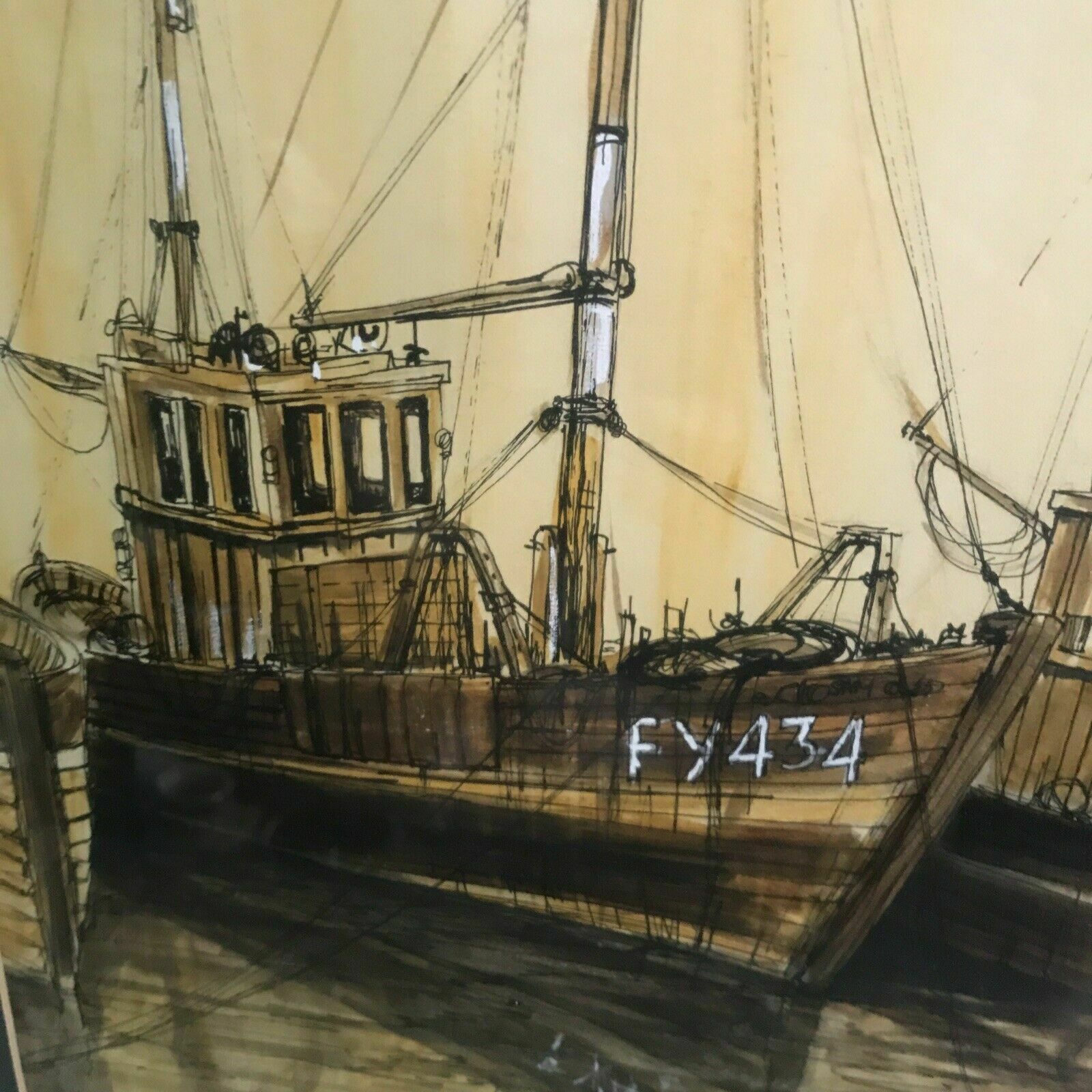 Joe Spark B.1896  1974 Ink Watercolour Waiting For The Tide Original Painting photo furniture