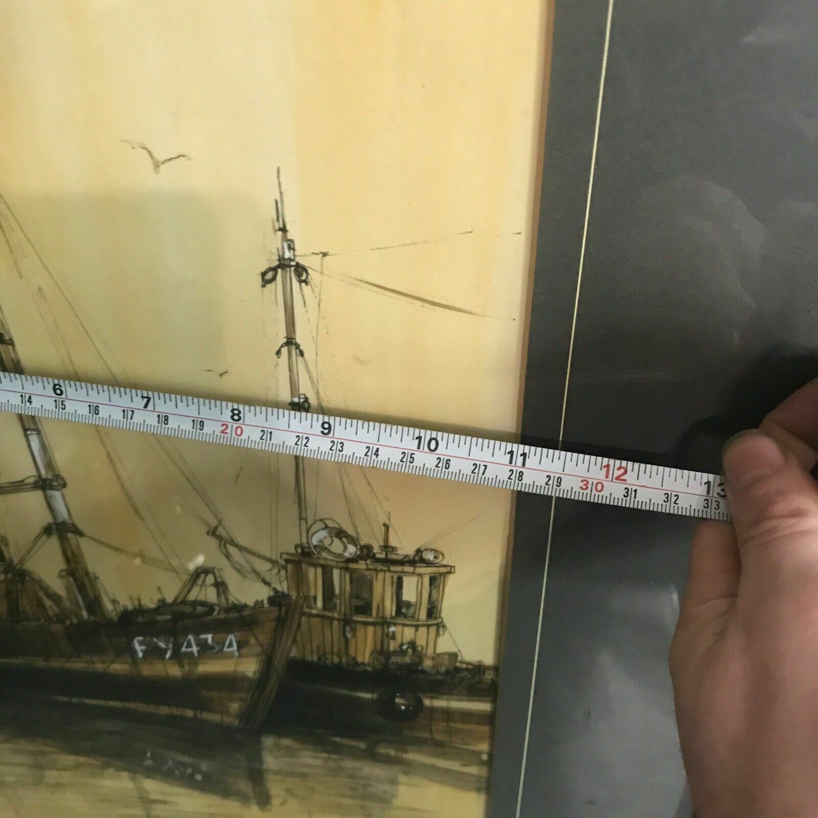 Joe Spark B.1896  1974 Ink Watercolour Waiting For The Tide Original Painting photo vintage
