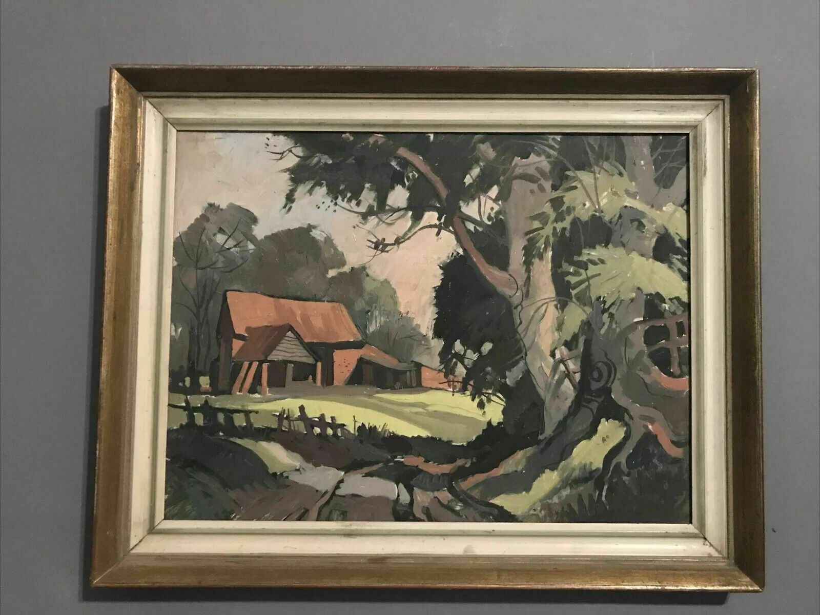 Original Oil Painting Landscape Framed Superb 1979 Vintage Signed Verso Red Barn