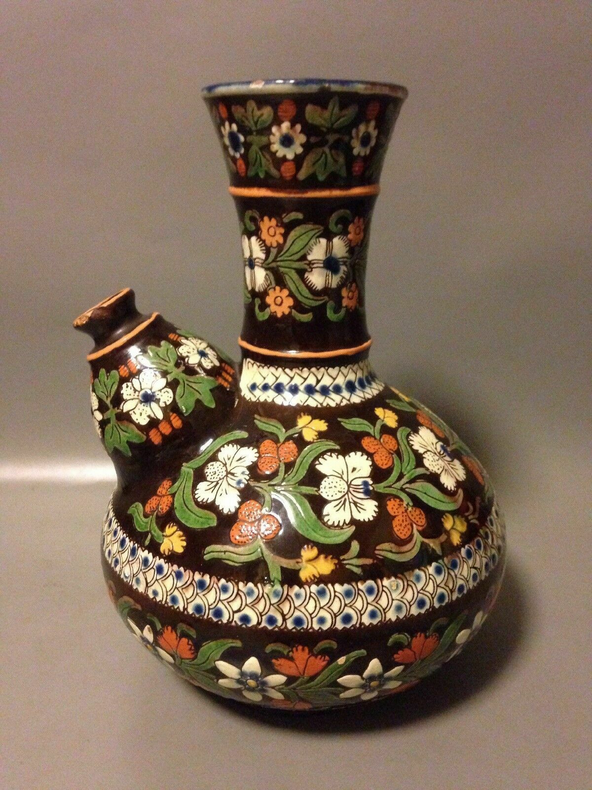 photo furniture Antique Thoune Thun C19 Ewer Vase Jug Majolica Switzerland Wine Pitcher