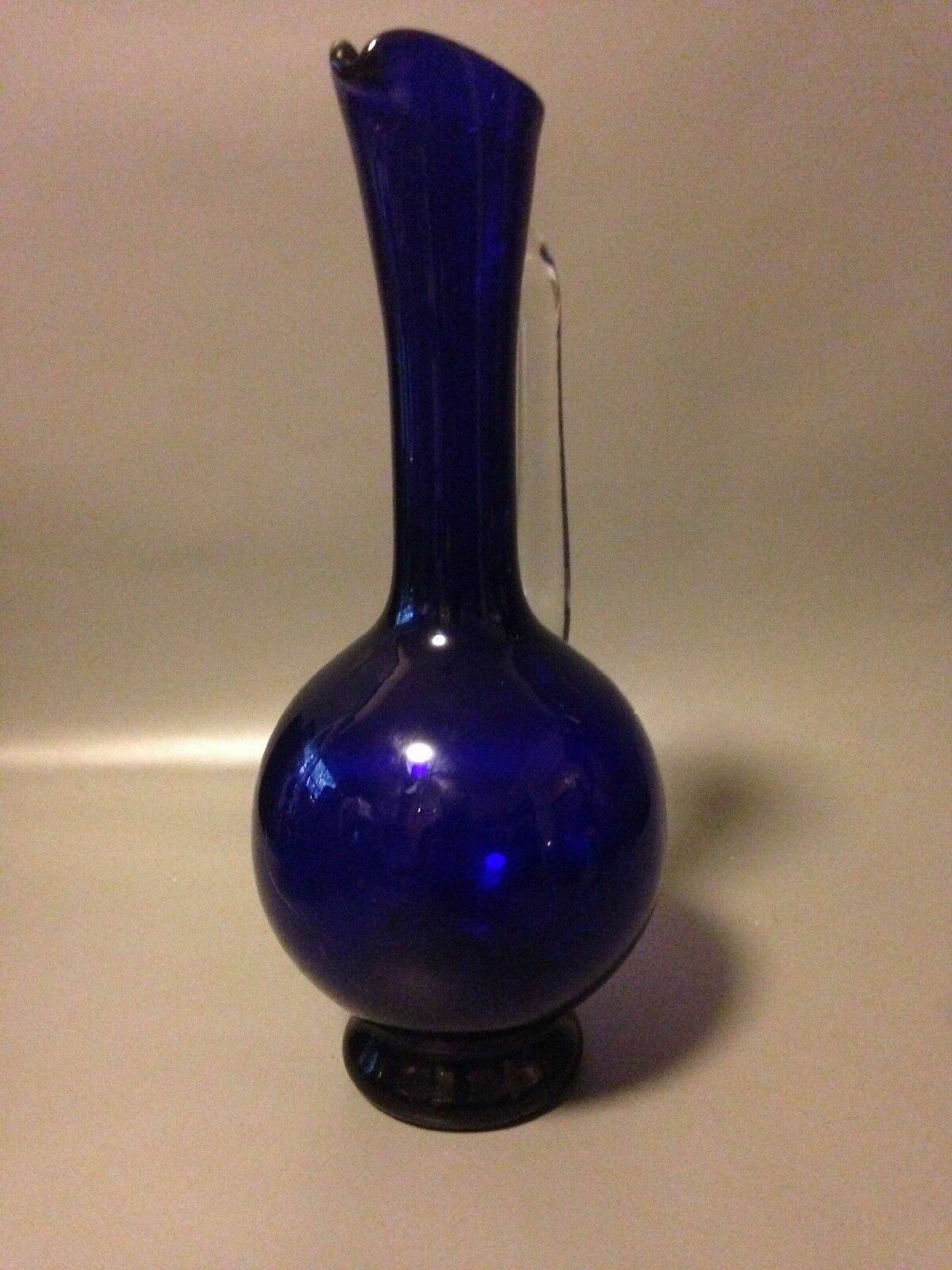 photo for sale Mid Century Cobalt Blue Art Glass Carafe Water Jug Decanter Applied Handle