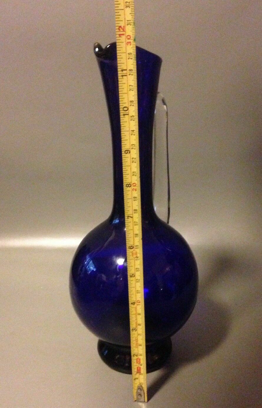 Home Decor Mid Century Cobalt Blue Art Glass Carafe Water Jug Decanter Applied Handle photo