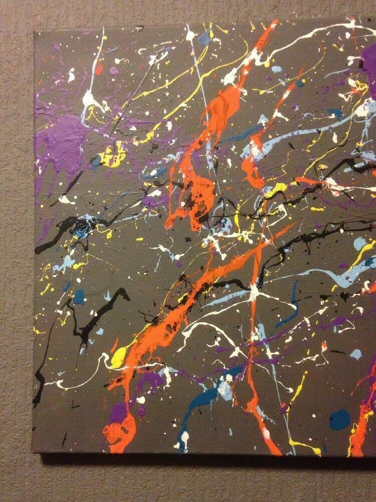 Original Action Painting Abstract Pollock Stone Roses Canvas Purple photo furniture