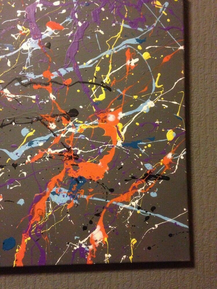 Original Action Painting Abstract Pollock Stone Roses Canvas Purple photo Art