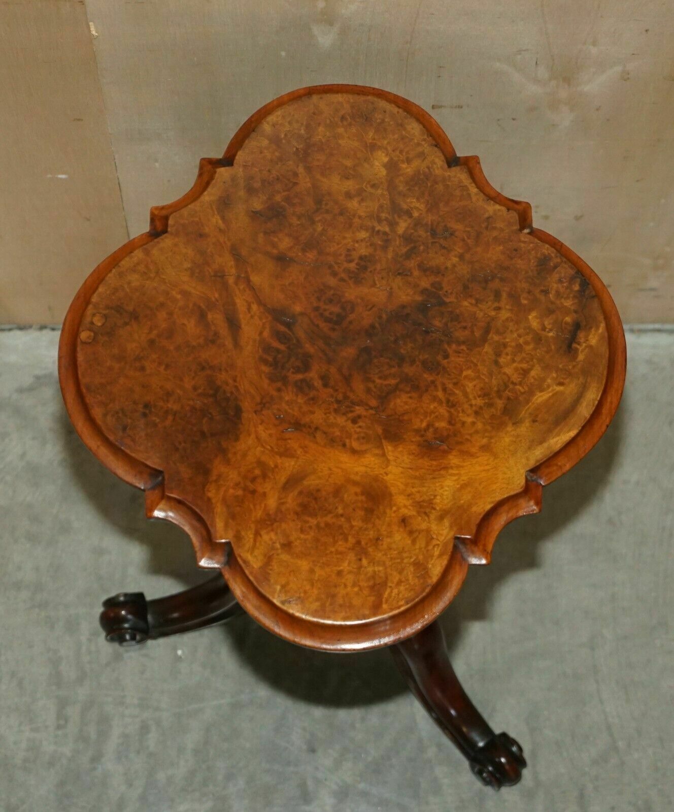 Pair Of Restored Victorian Burr Walnut Tripod Side End Lamp Tables Circa 1860 photo for sale