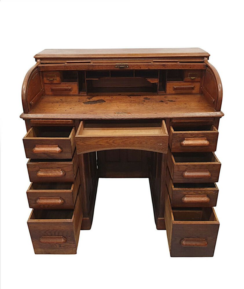 A Superb 1920s Oak Roll Top Desk photo vintage