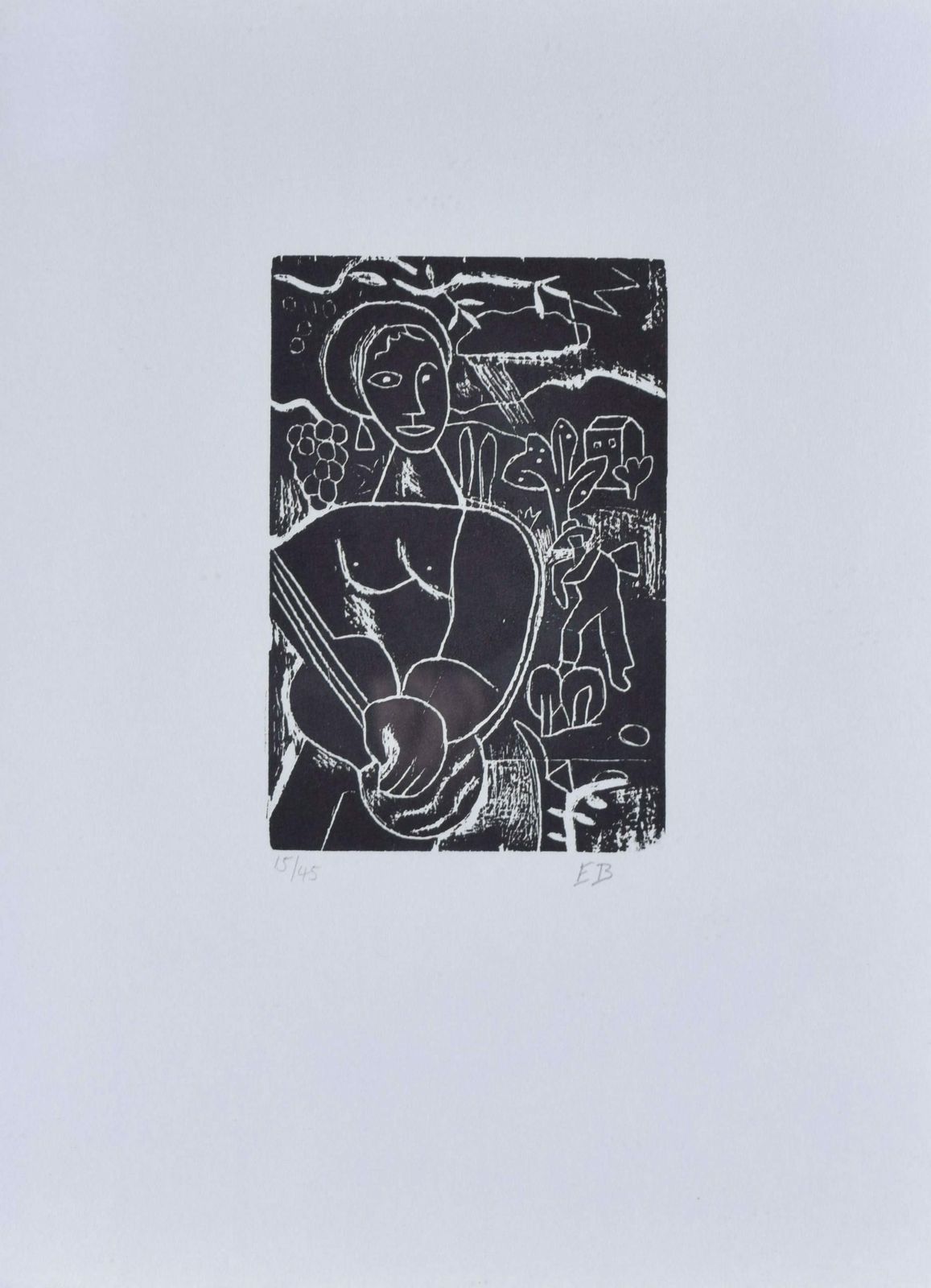 The Guitar Player 1920s Woodcut By Edward Burra Modern British Art photo for sale