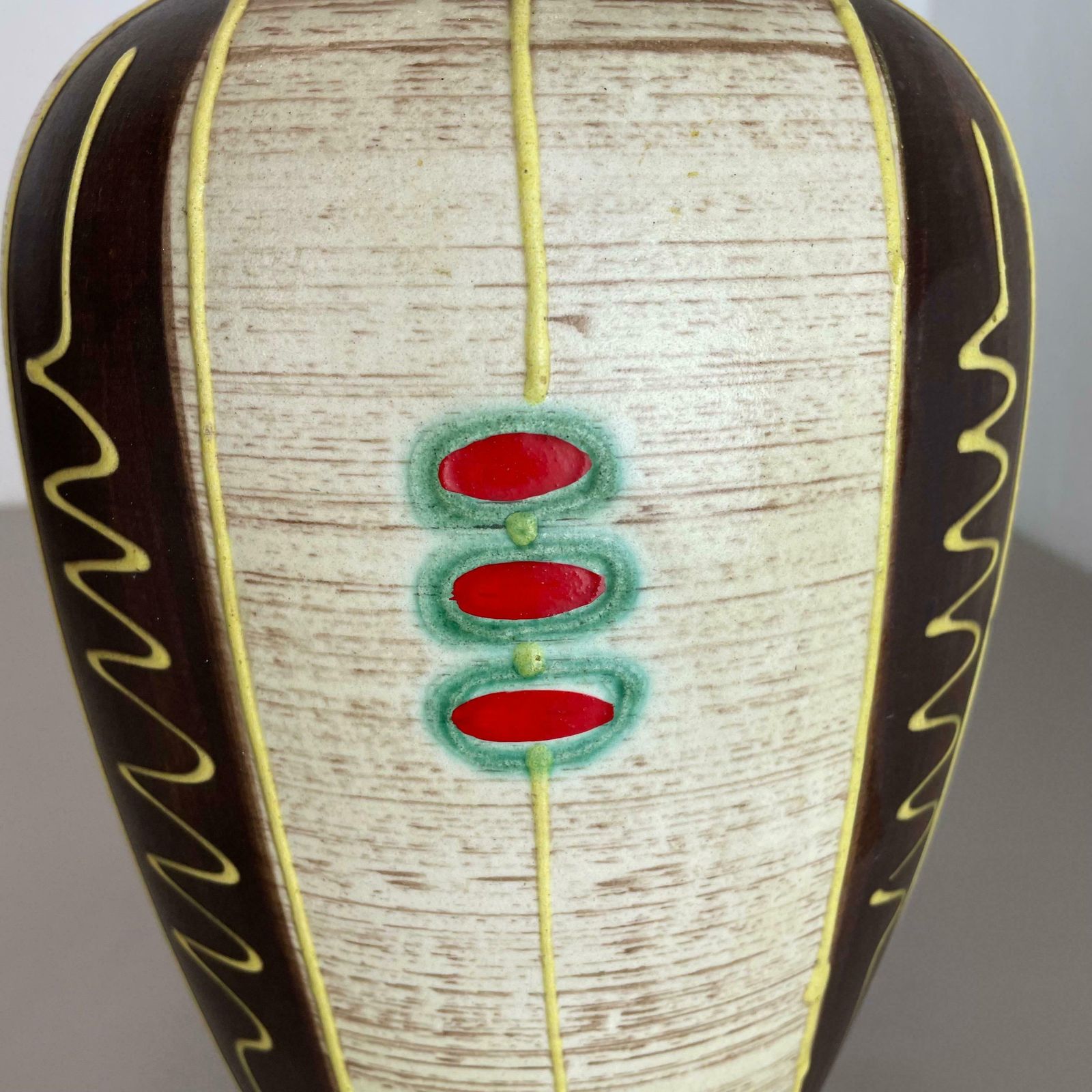 Colorful Fat Lava Pottery "Stripe And Dots" Vase Jasba Ceramics, Germany, 1950s photo vintage