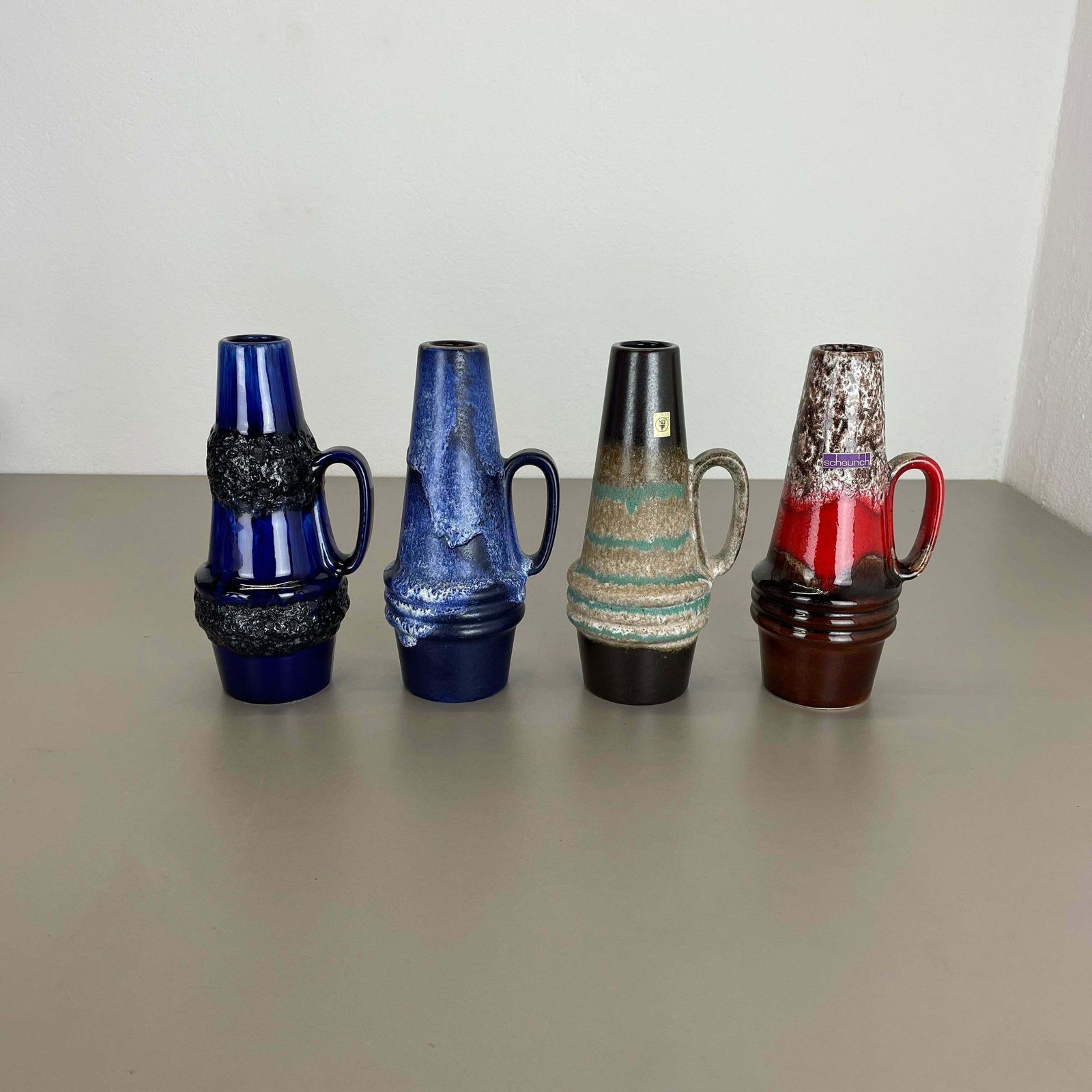 Set Of Four Vintage Pottery Fat Lava Vases Made By Scheurich, Germany, 1970s