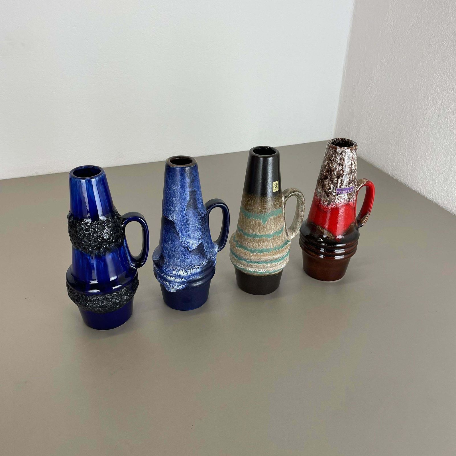 Set Of Four Vintage Pottery Fat Lava Vases Made By Scheurich, Germany, 1970s photo for sale