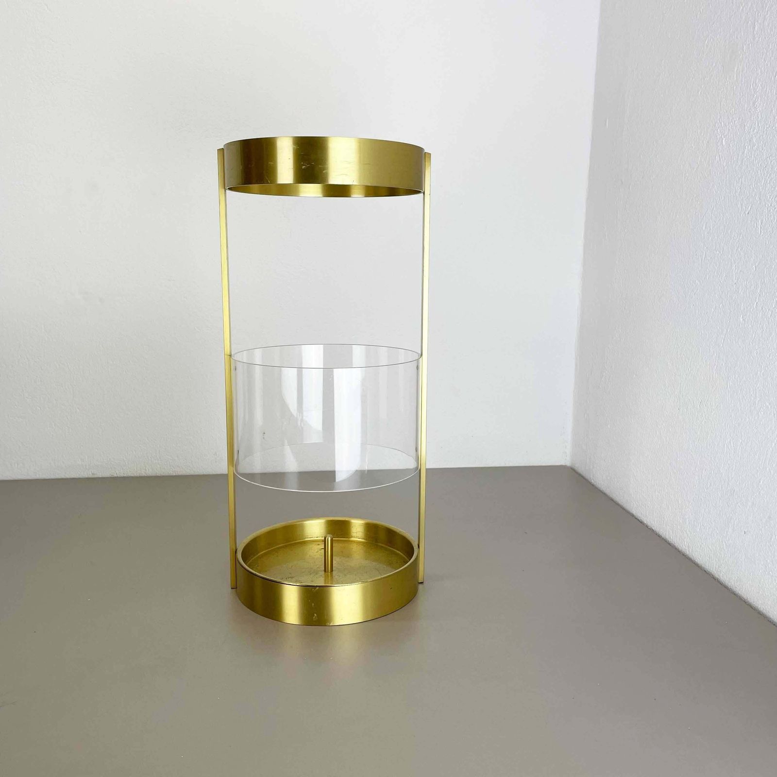 Original Hollywood Regency Solid Brass Acryl Glass Umbrella Stand, Italy, 1970s photo furniture