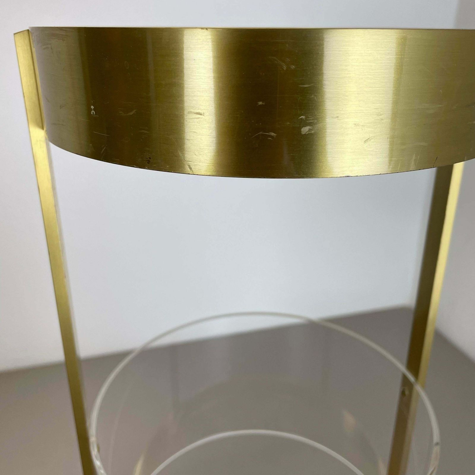Original Hollywood Regency Solid Brass Acryl Glass Umbrella Stand, Italy, 1970s photo vintage