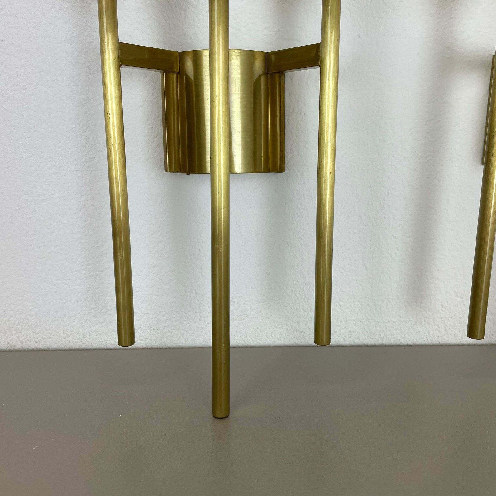 Set Of 2 Brass Italian Stilnovo Style Theatre Wall Light Sconces, Italy, 1970 photo for sale