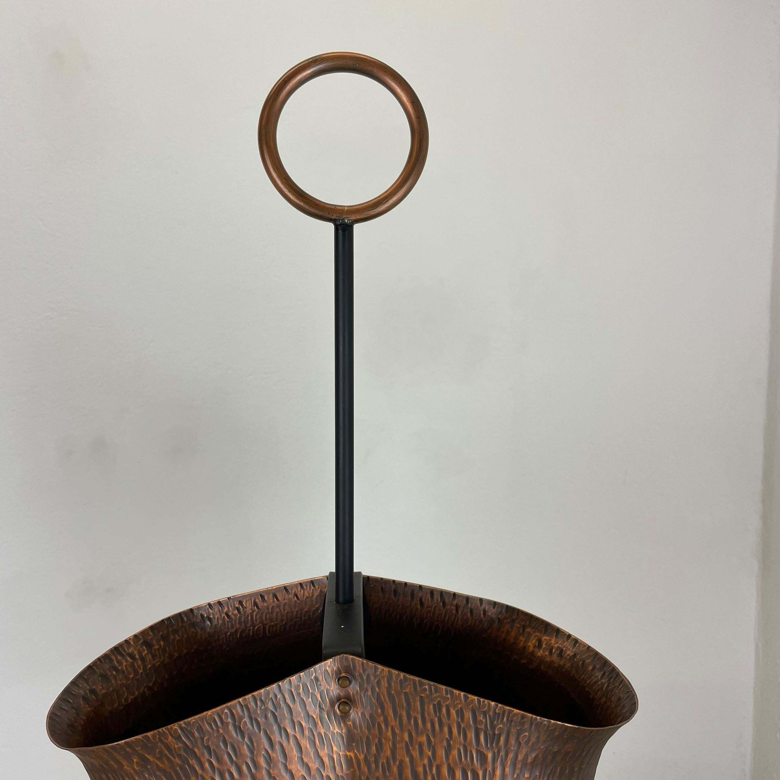 photo for sale Original Metal Copper Brutalist Hollywood Regency Umbrella Stand Germany, 1970s