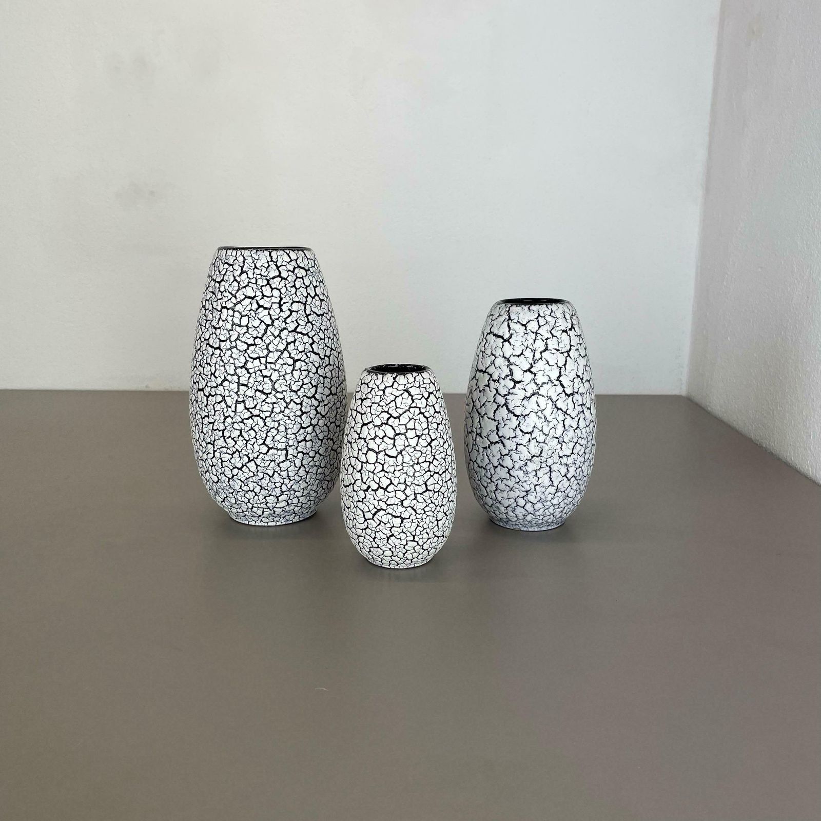 Set Of Three Pottery Fat Lava Vases "Craquele" By Jasba, Germany, 1970s photo furniture