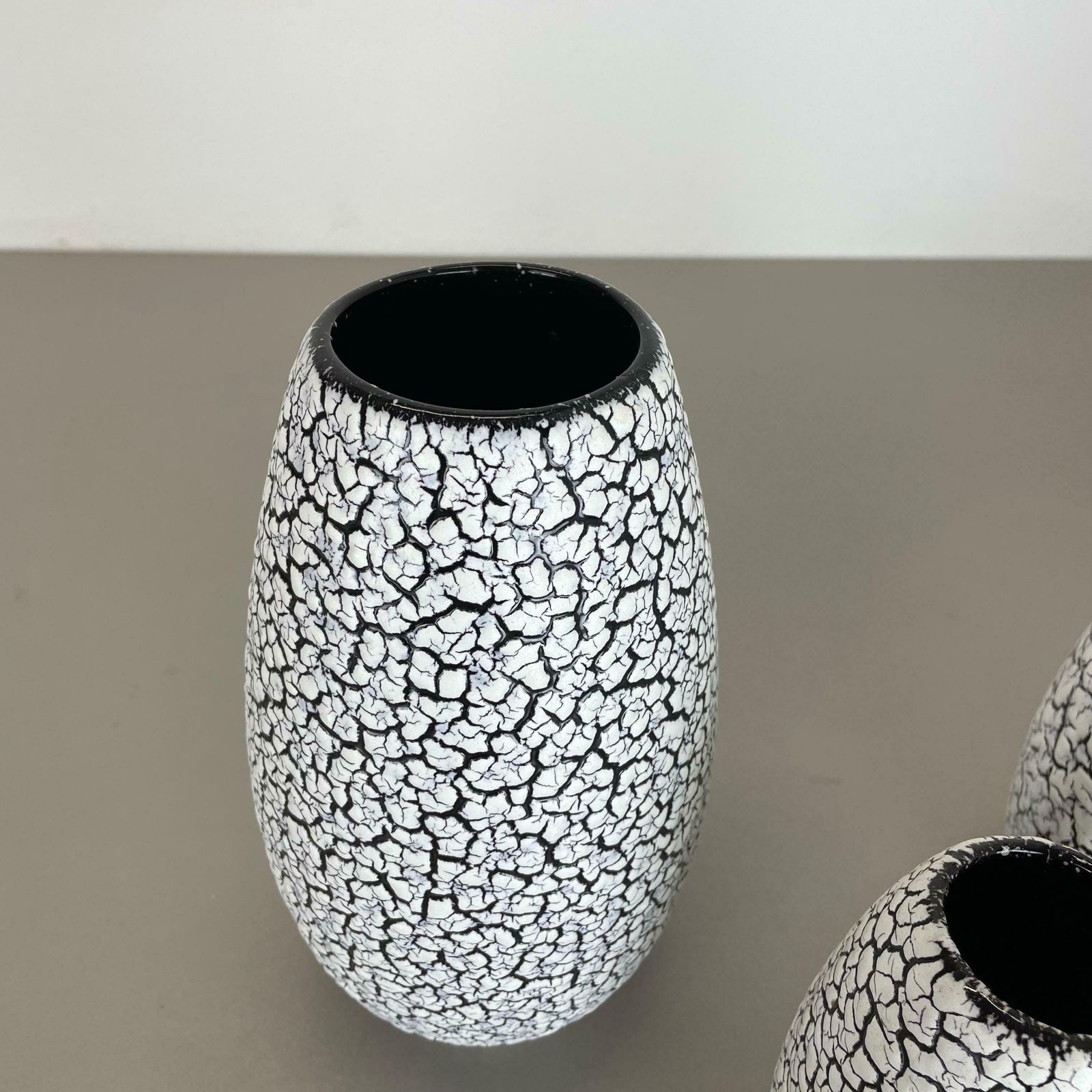 Set Of Three Pottery Fat Lava Vases "Craquele" By Jasba, Germany, 1970s photo buy