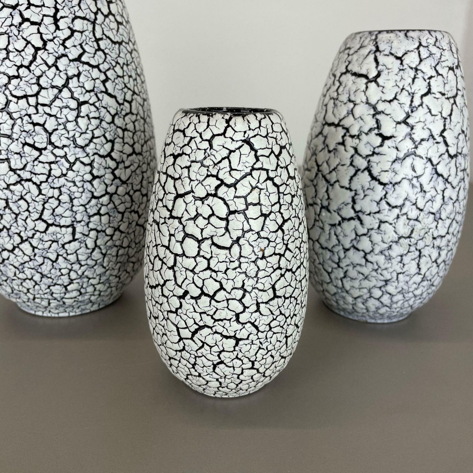 photo for sale Set Of Three Pottery Fat Lava Vases "Craquele" By Jasba, Germany, 1970s