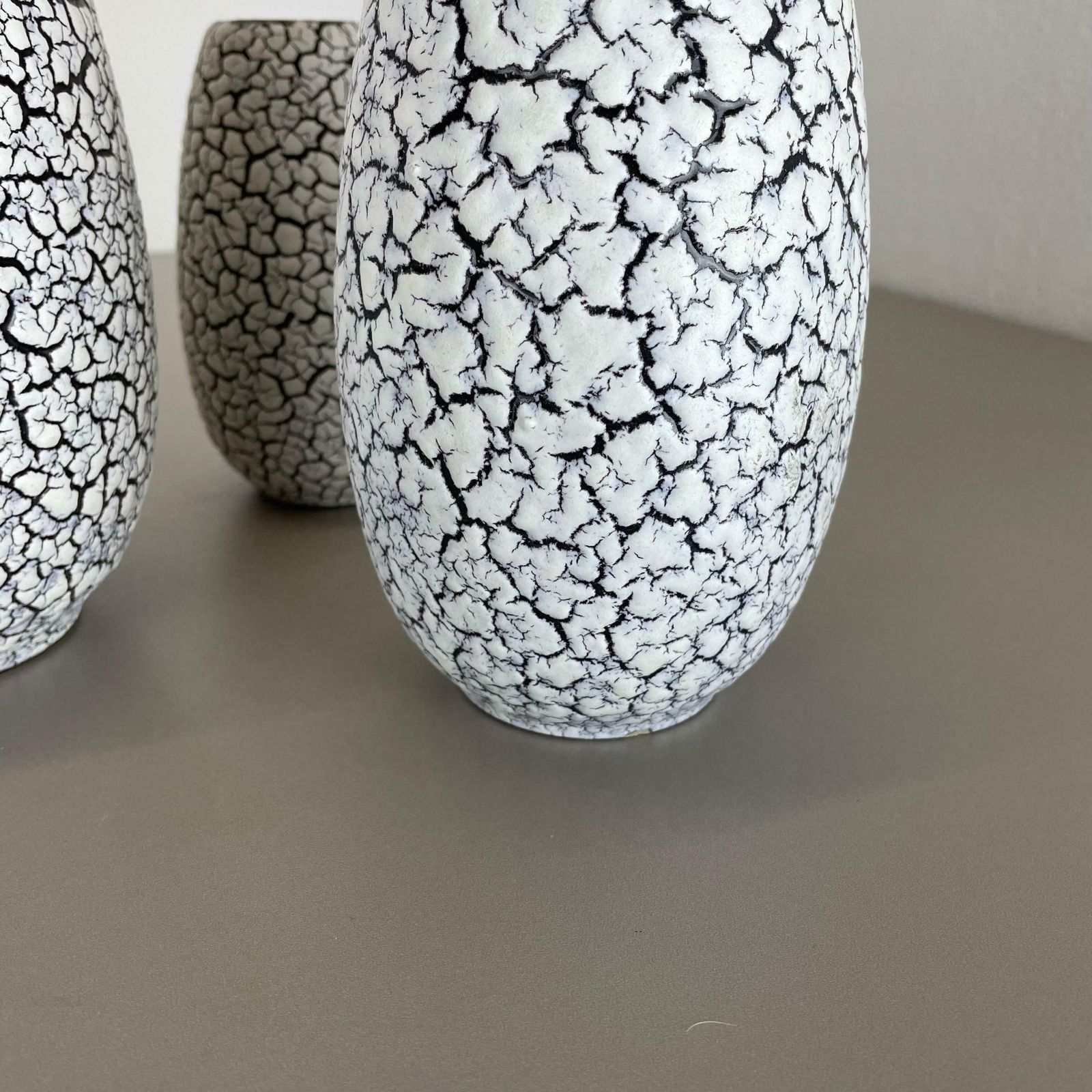 photo buy Set Of Three Pottery Fat Lava Vases "Craquele" By Jasba, Germany, 1970s