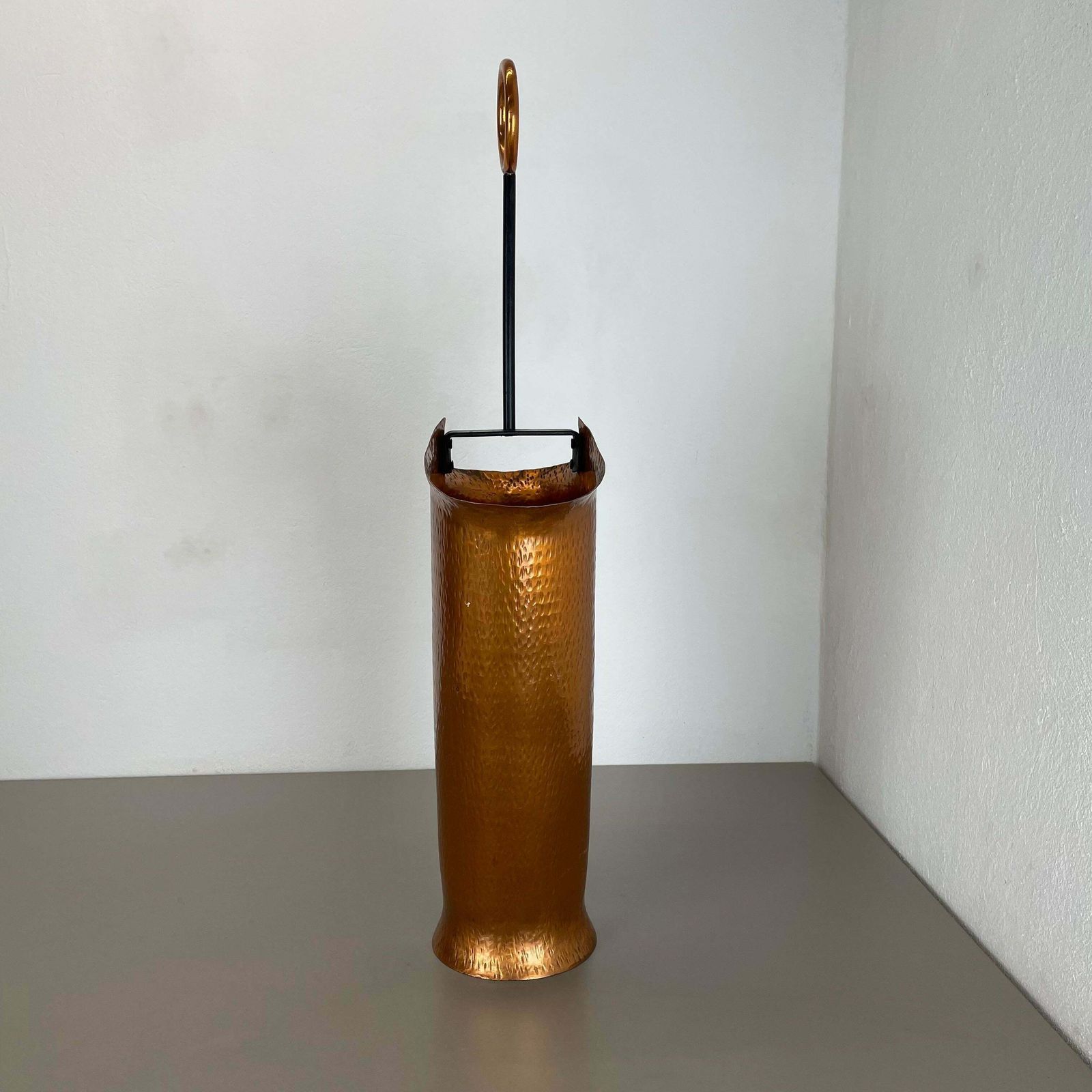 photo for sale Original Metal Copper Brutalist Hollywood Regency Umbrella Stand Germany, 1970s