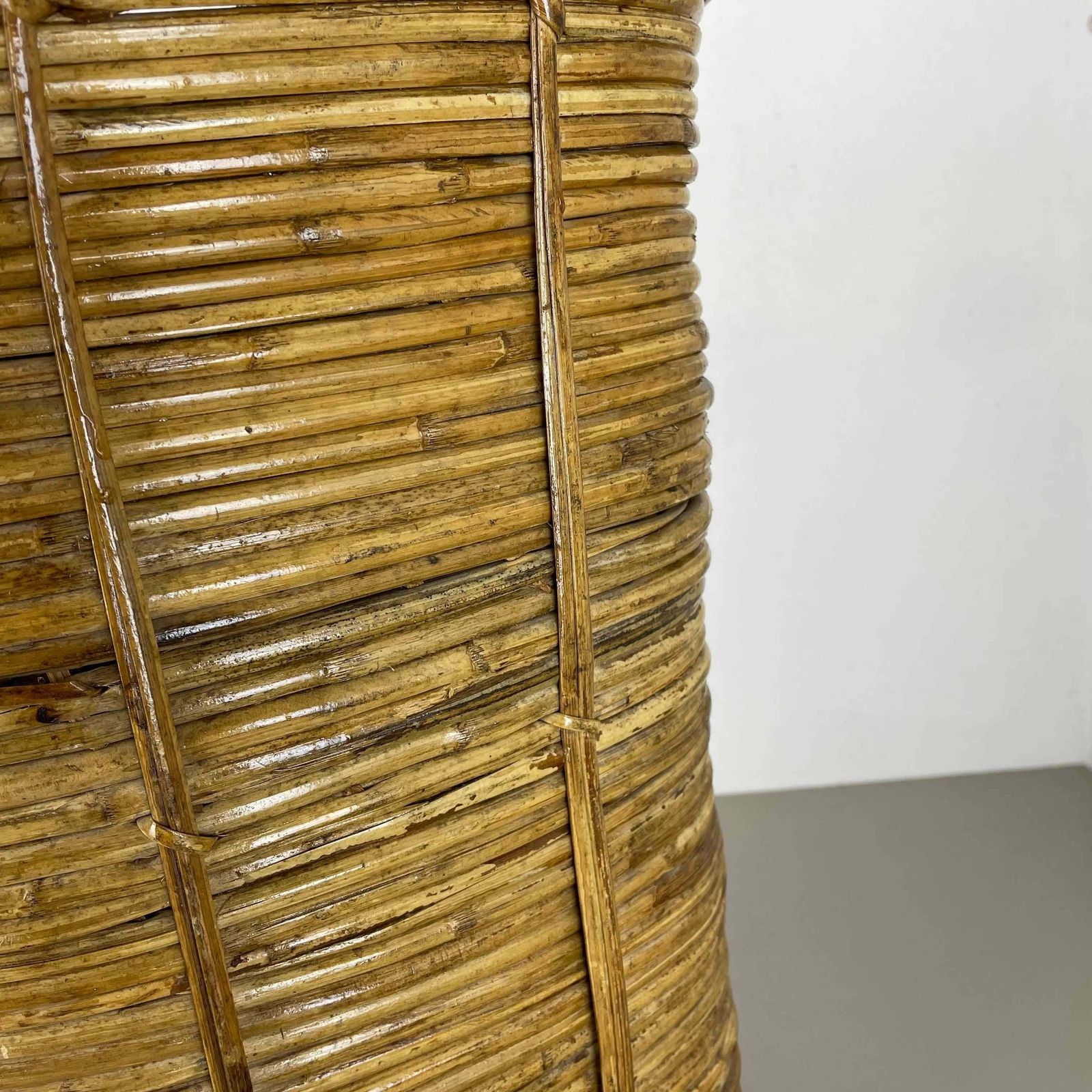 photo furniture Aubock Style Rattan And Brass Bauhaus Waste Bin, Umbrella Stand, France, 1960s