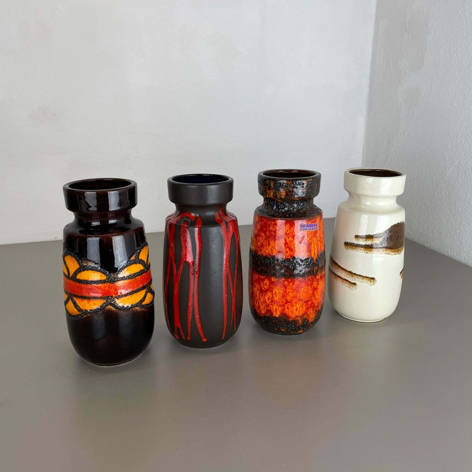 Set Of Four Vintage Pottery Fat Lava Vases Made By Scheurich, Germany, 1970s photo furniture