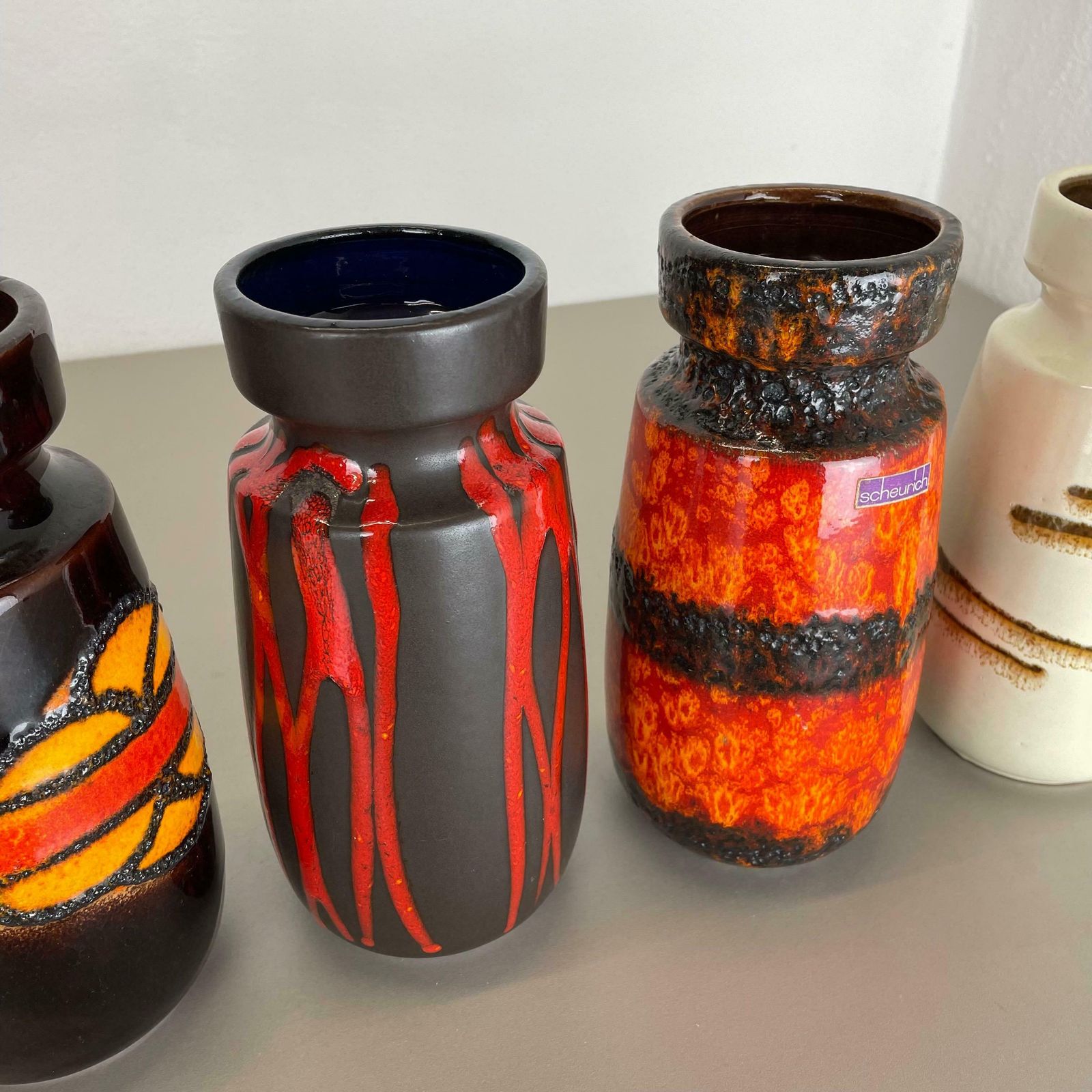 Set Of Four Vintage Pottery Fat Lava Vases Made By Scheurich, Germany, 1970s photo vintage