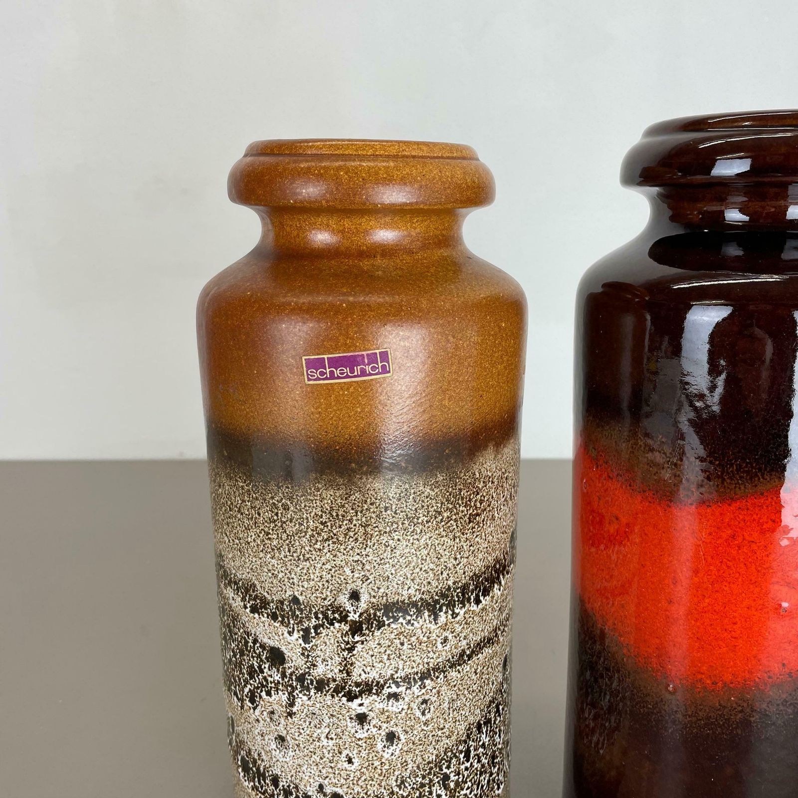 Set Of Two Pottery Fat Lava Vases "Multi Colour" By Scheurich, Germany, 1970s photo Home Decor