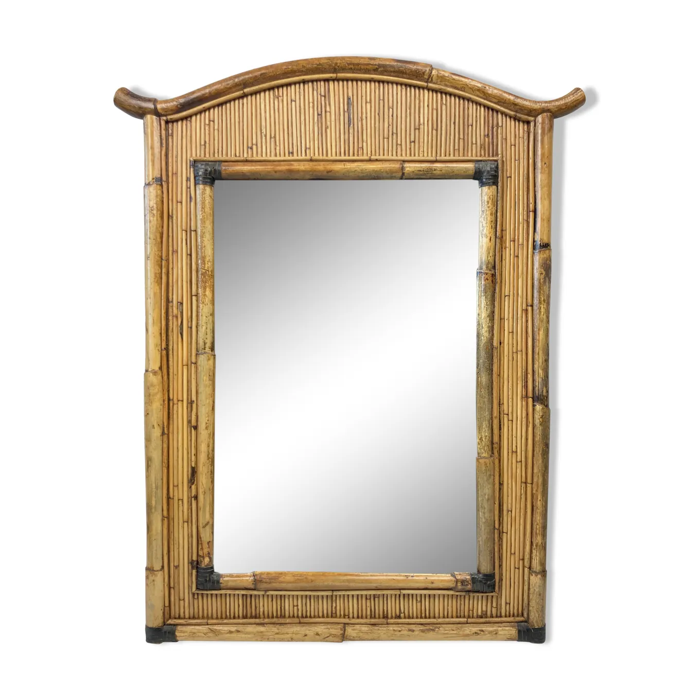 Midcentury Palm Regency Bamboo Rattan Pencil Reed Mirror