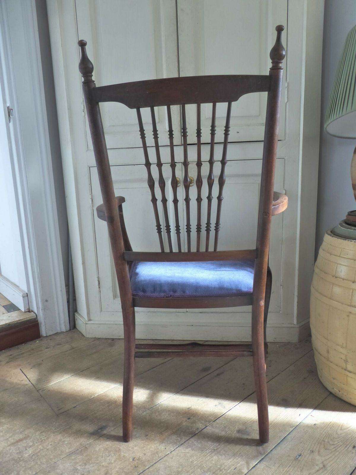 Edwardian Spindle Back Velvet Upholstered Mahogany Chair photo for sale