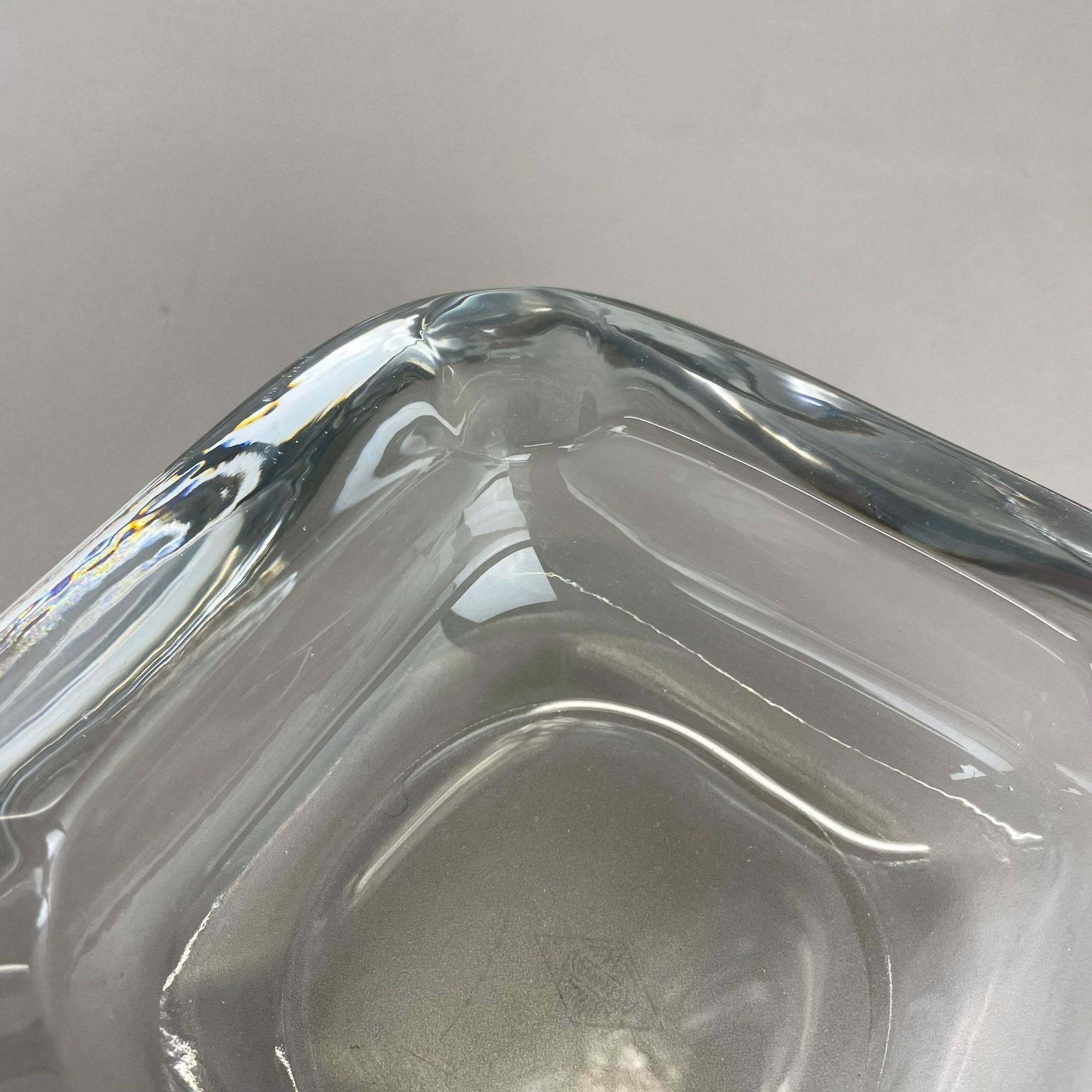 Large 1,8kg French Lucid Crystal Glass Shell Ashtray By Art Vannes France 1970 photo buy