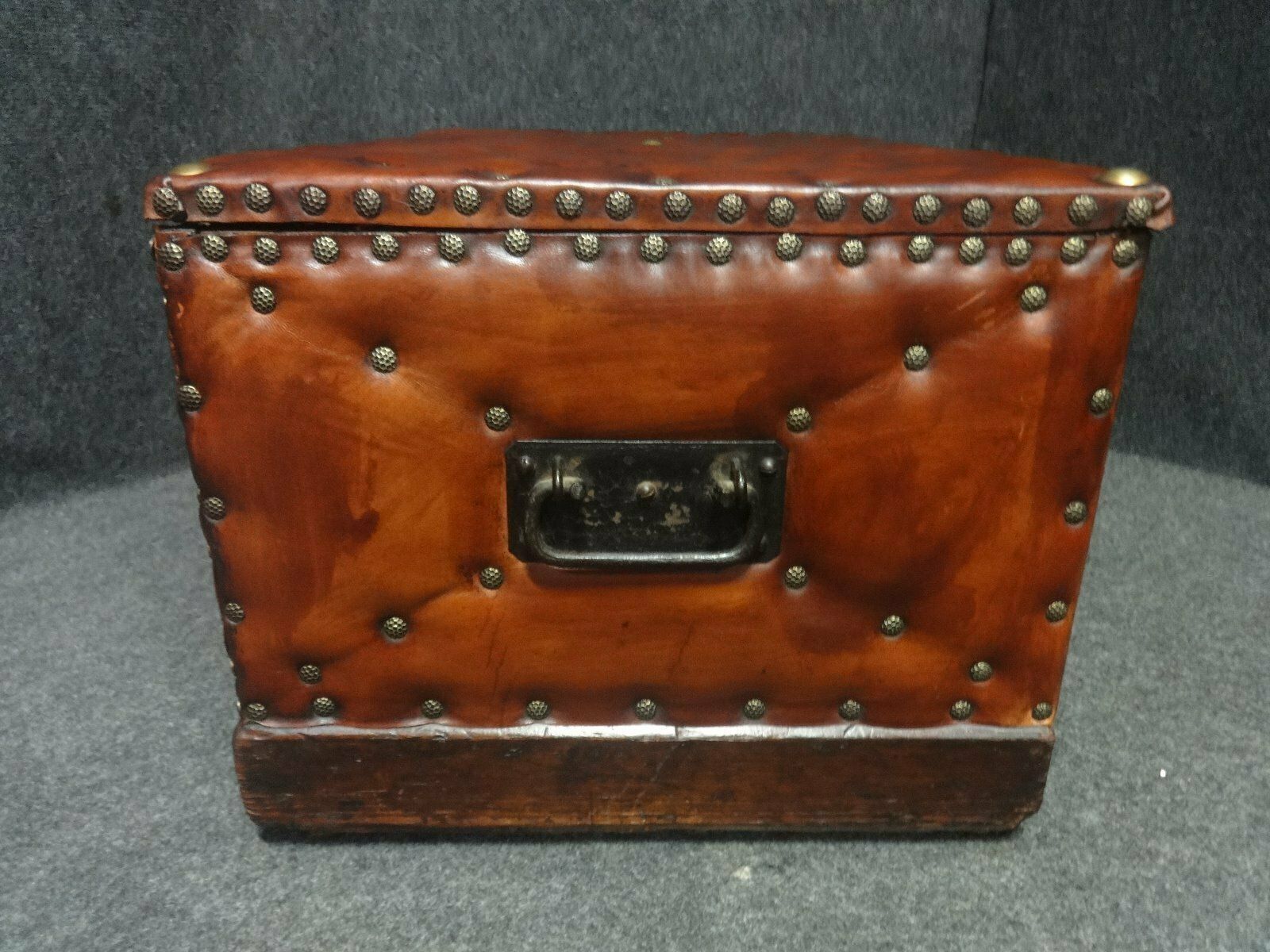Good Leather Covered & Brass Studded Chest C.1870 photo for sale