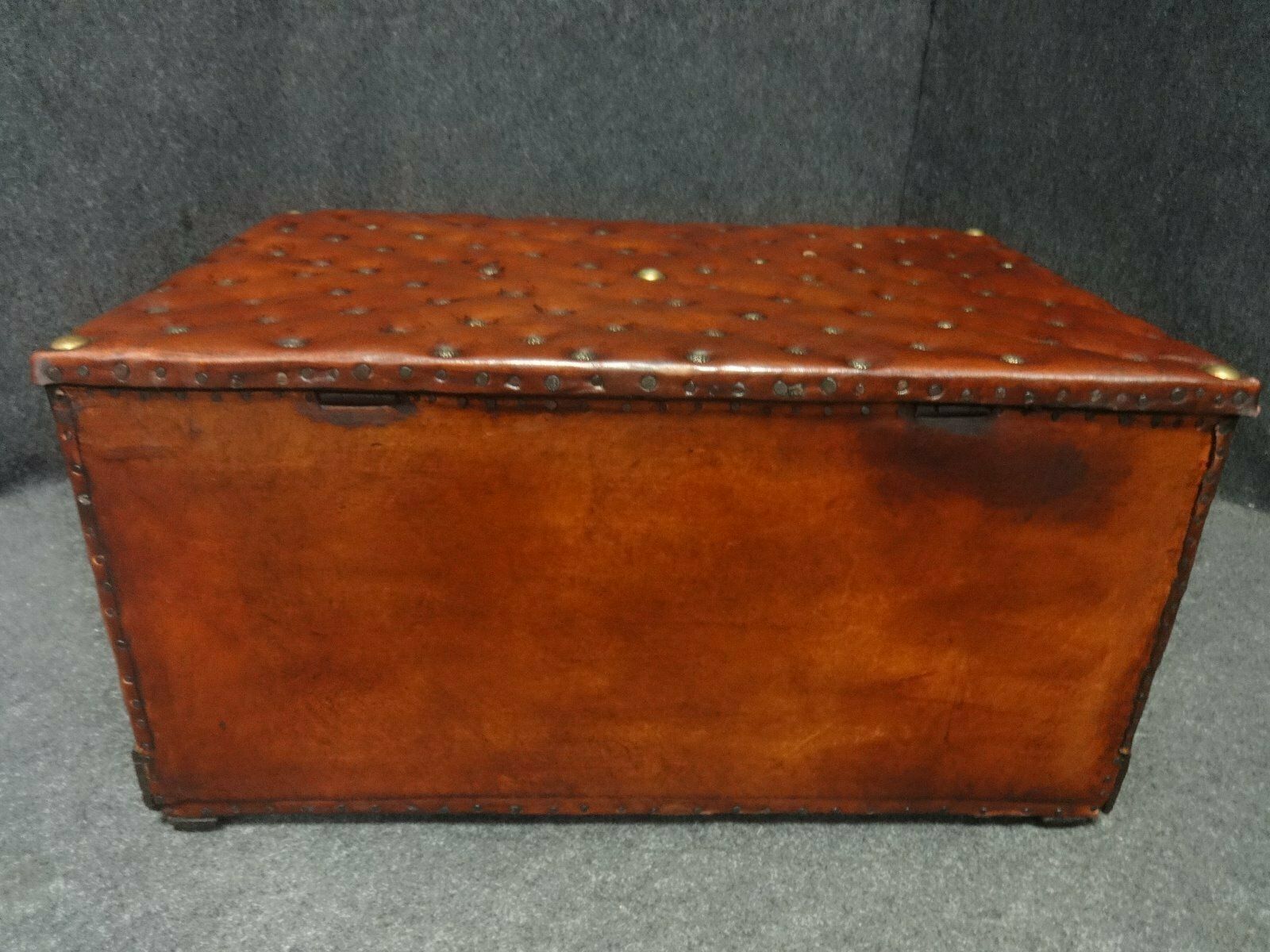 Good Leather Covered & Brass Studded Chest C.1870 photo Furniture