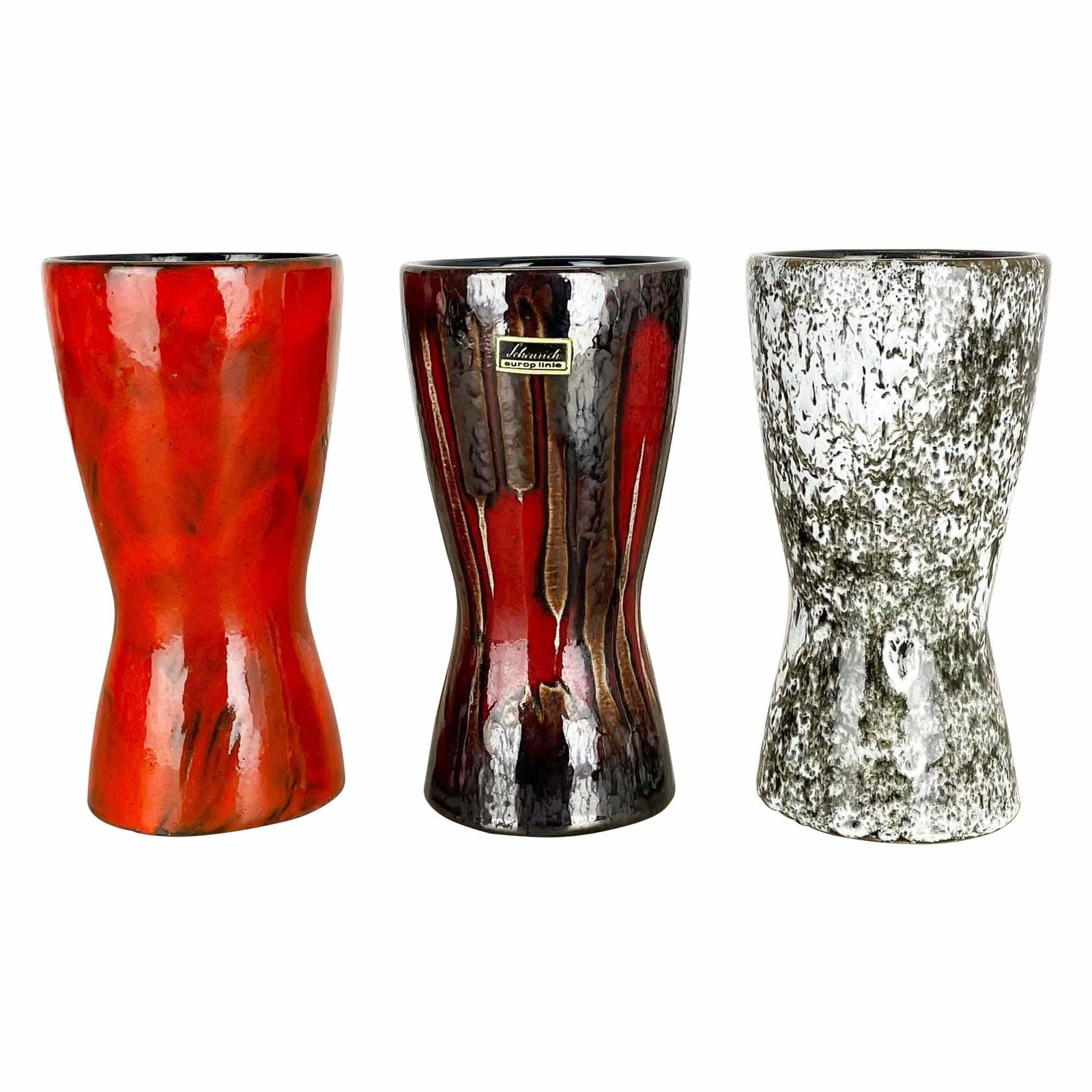 Set Of Three Vintage Pottery Fat Lava Vases Made By Scheurich Germany 1970s