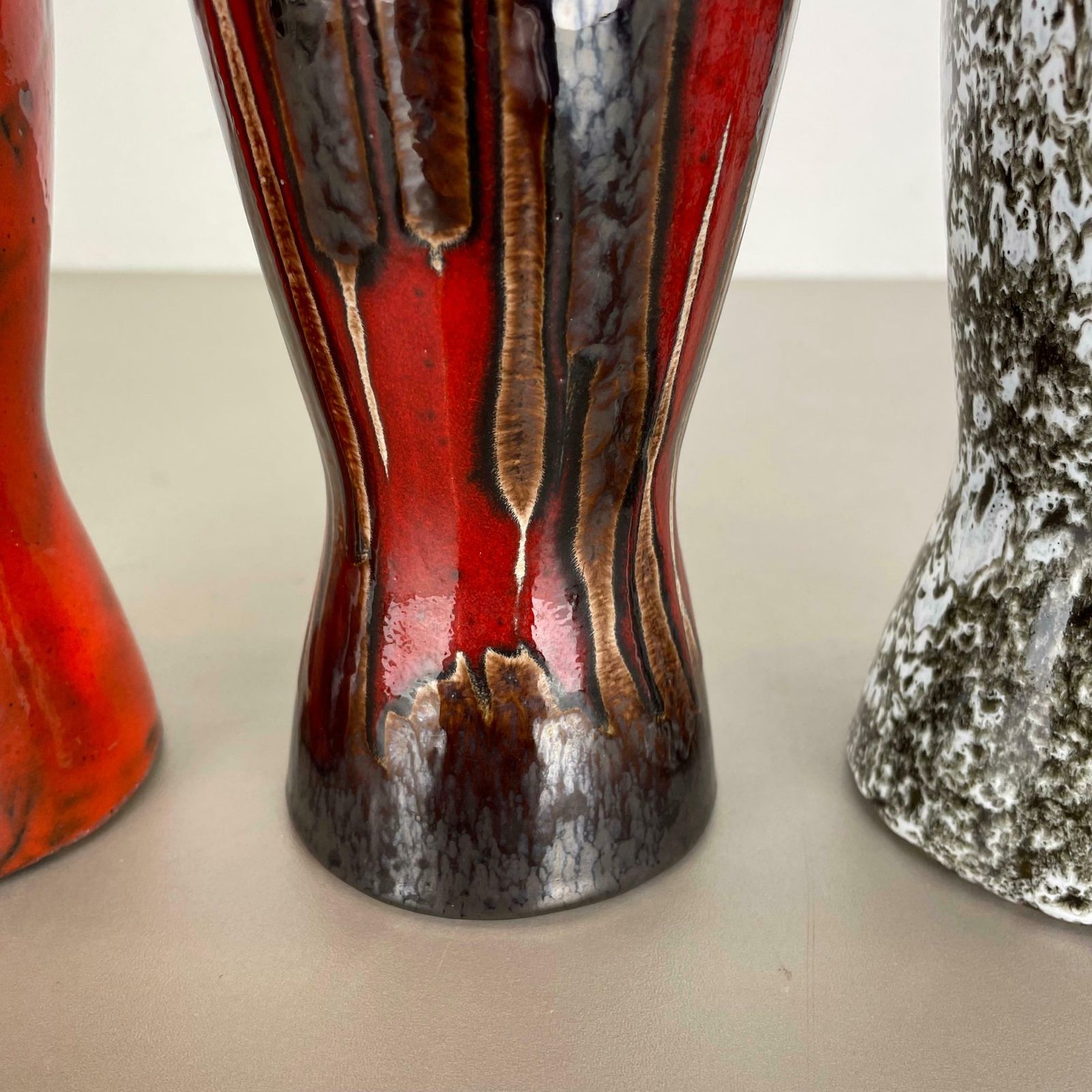 photo for sale Set Of Three Vintage Pottery Fat Lava Vases Made By Scheurich Germany 1970s