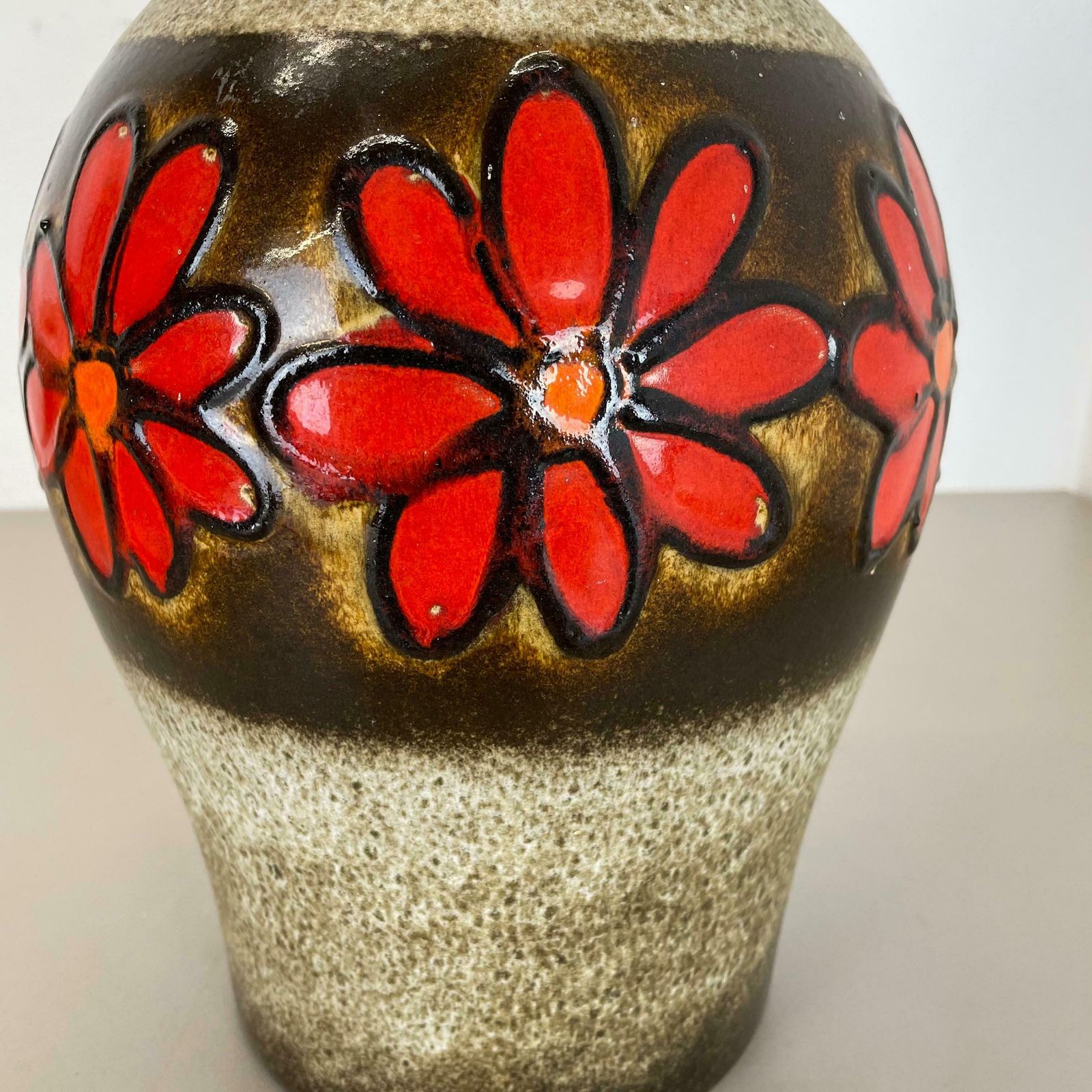 Large Pottery Fat Lava Multi Colour "Floral" Floor Vase Made By Scheurich, 1970s photo vintage