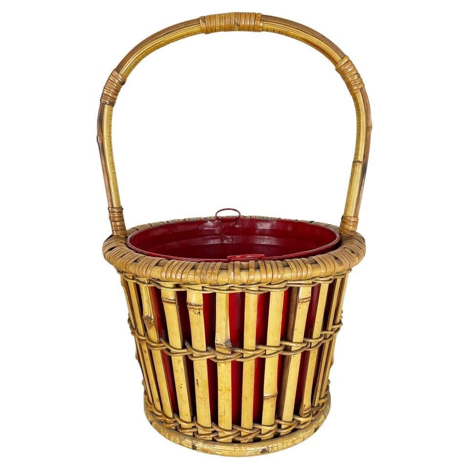 Minimalistic Bamboo Metal Planter Plant Stand Matégot Style, France, 1960s